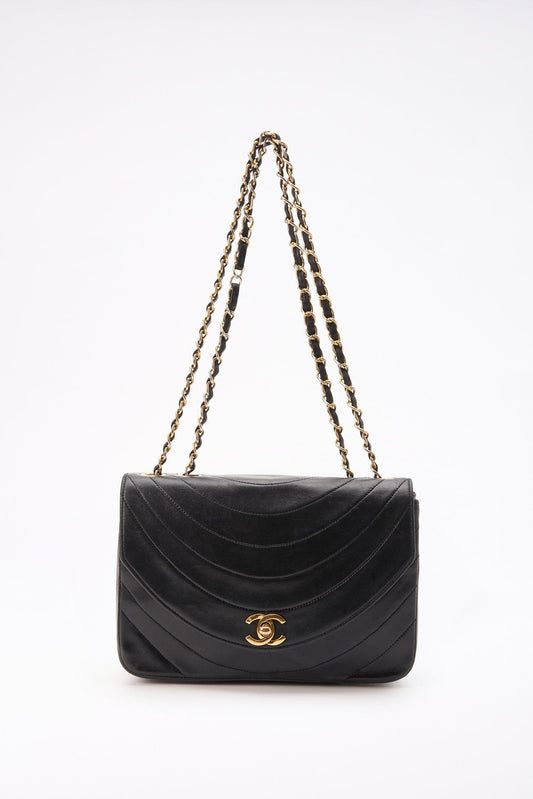 Vintage Chanel Black Single Flap with 24k gold plated hardware