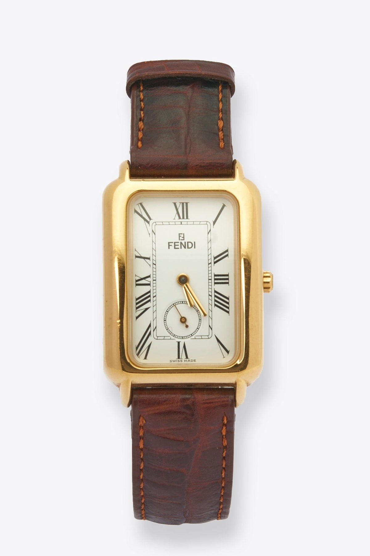Vintage Fendi Gold Plated Watch with Brown Croc Leather  display picture 3
