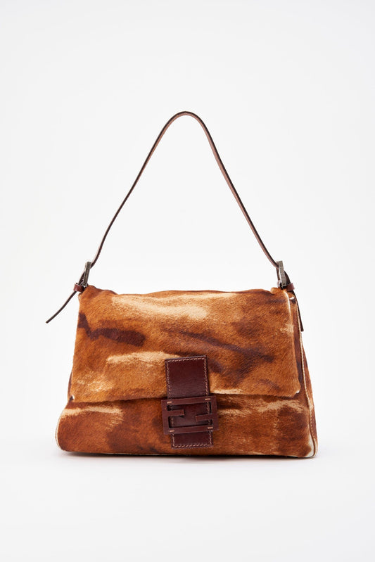 Fendi Vintage Mamma Baguette in Brown Printed Calf Hair
