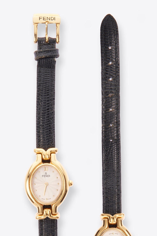 Vintage Fendi Oval Gold Plated Watch With 4 Leather Strap Options