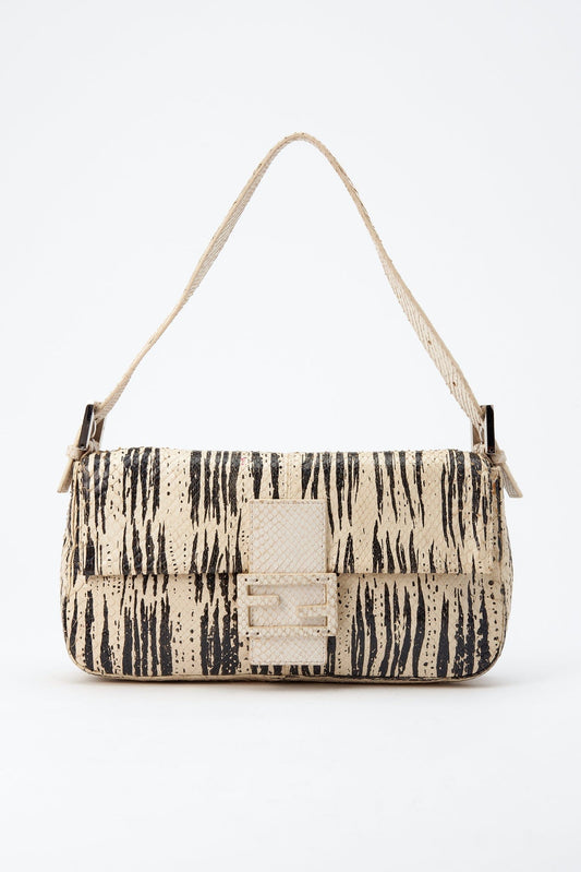 Vintage Fendi Baguette in white snakeskin with a black print