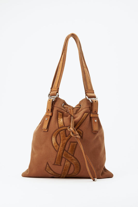 Vintage YSL Tan Canvas Tote Bag
