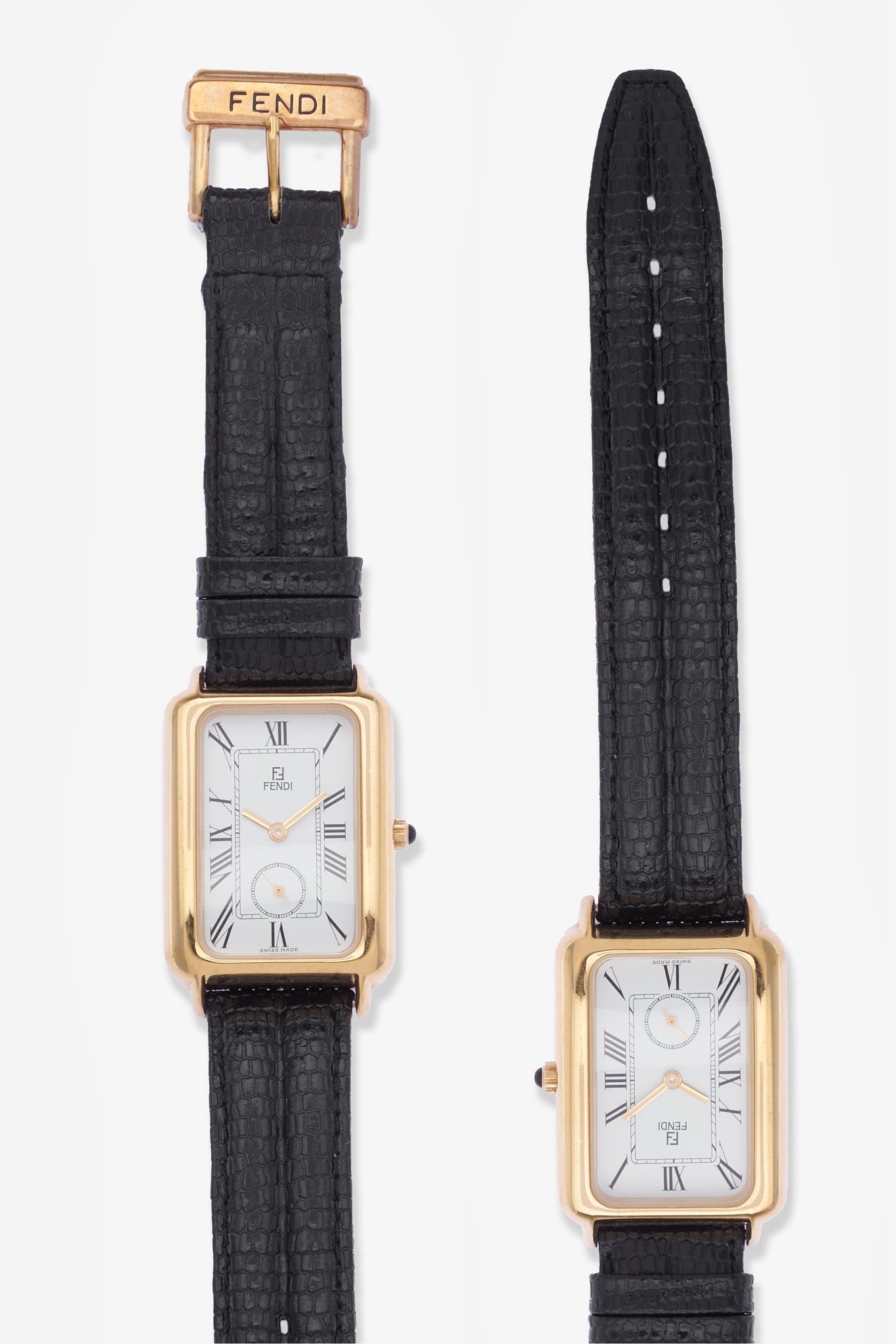 Vintage Fendi Gold Plated Watch with Black Snake Leather Strap