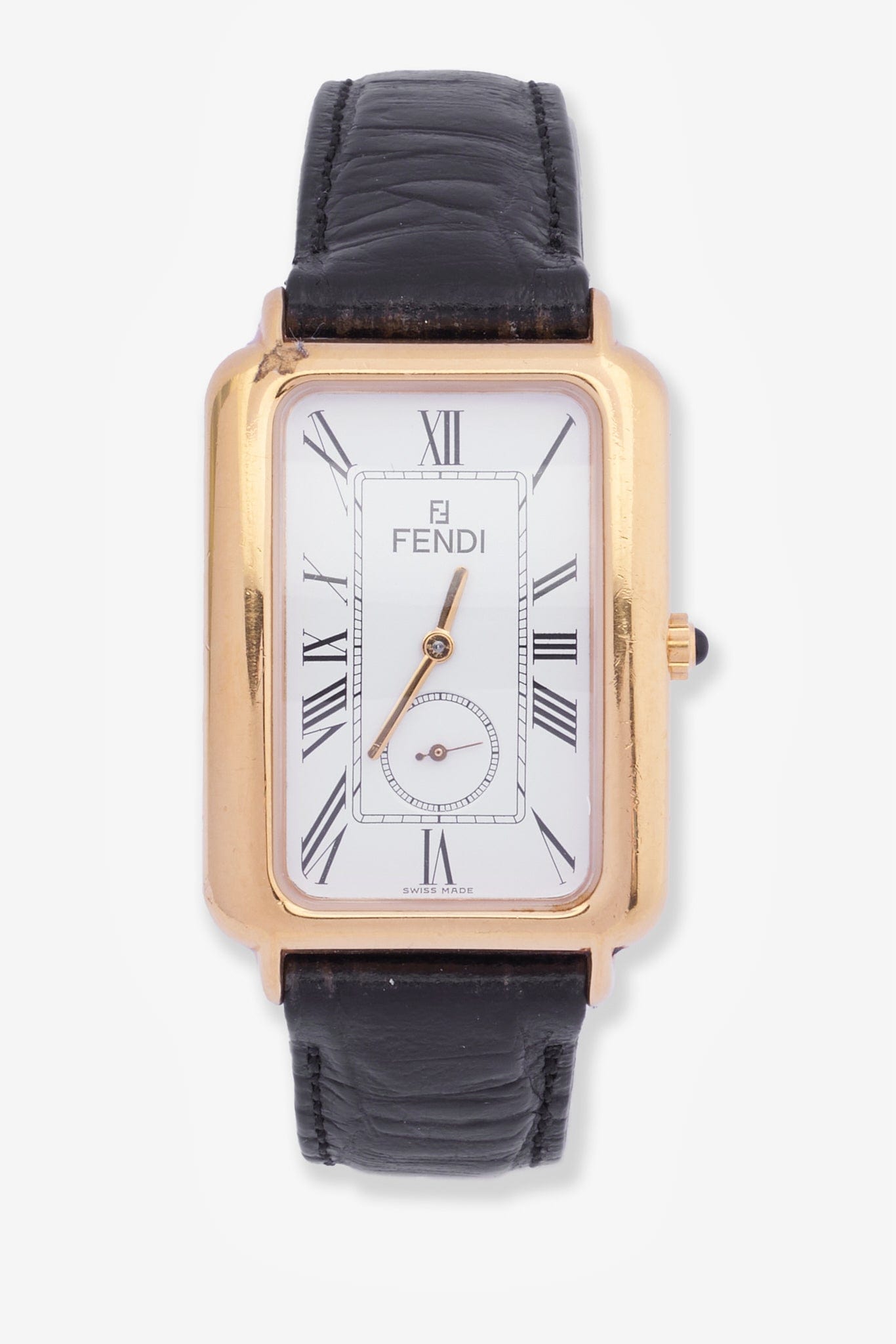 Vintage Fendi Gold Plated Watch with Black Snake Leather Strap