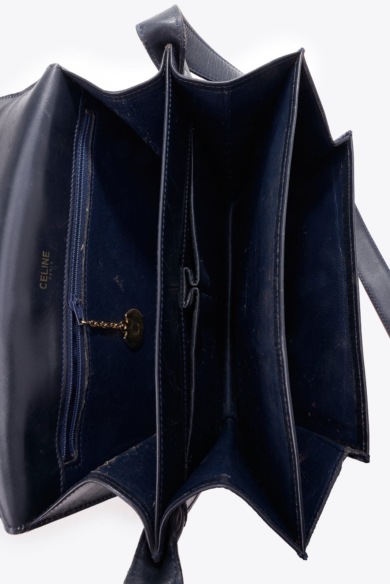 Vintage Celine Horsebit Flap Shoulder Bag in Dark Navy Leather