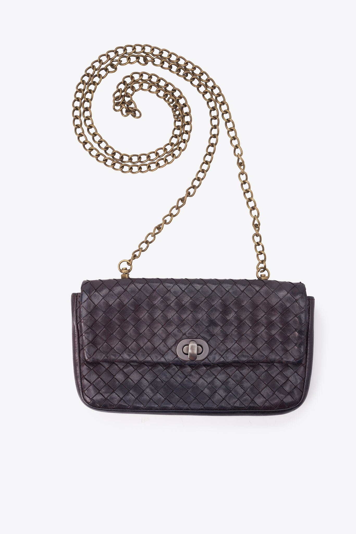 Vintage Bottega Veneta Black Intrecciato Leather Crossbody Bag