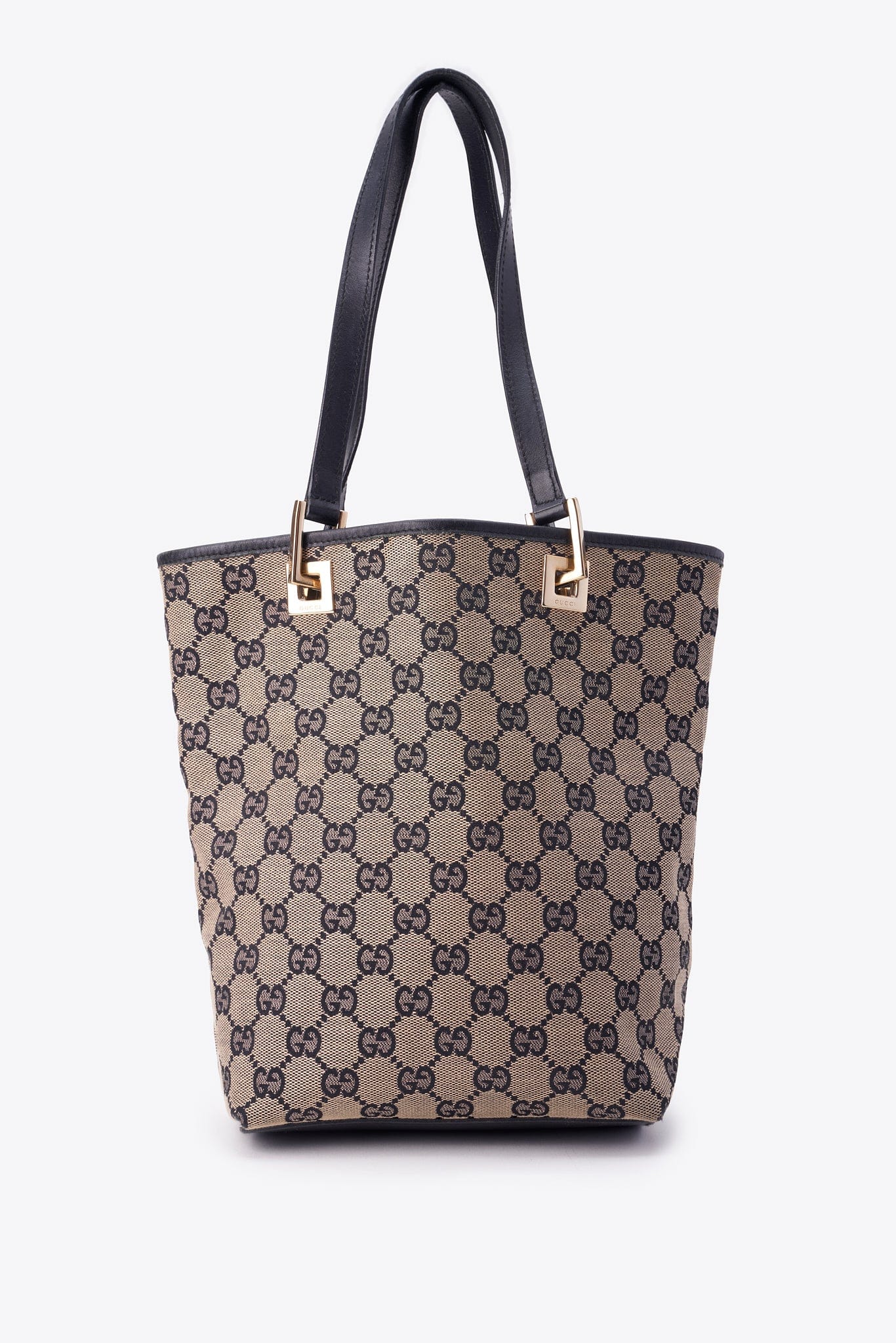 Vintage Gucci Monogram Tote Bag with Black Leather Trim – The Hosta