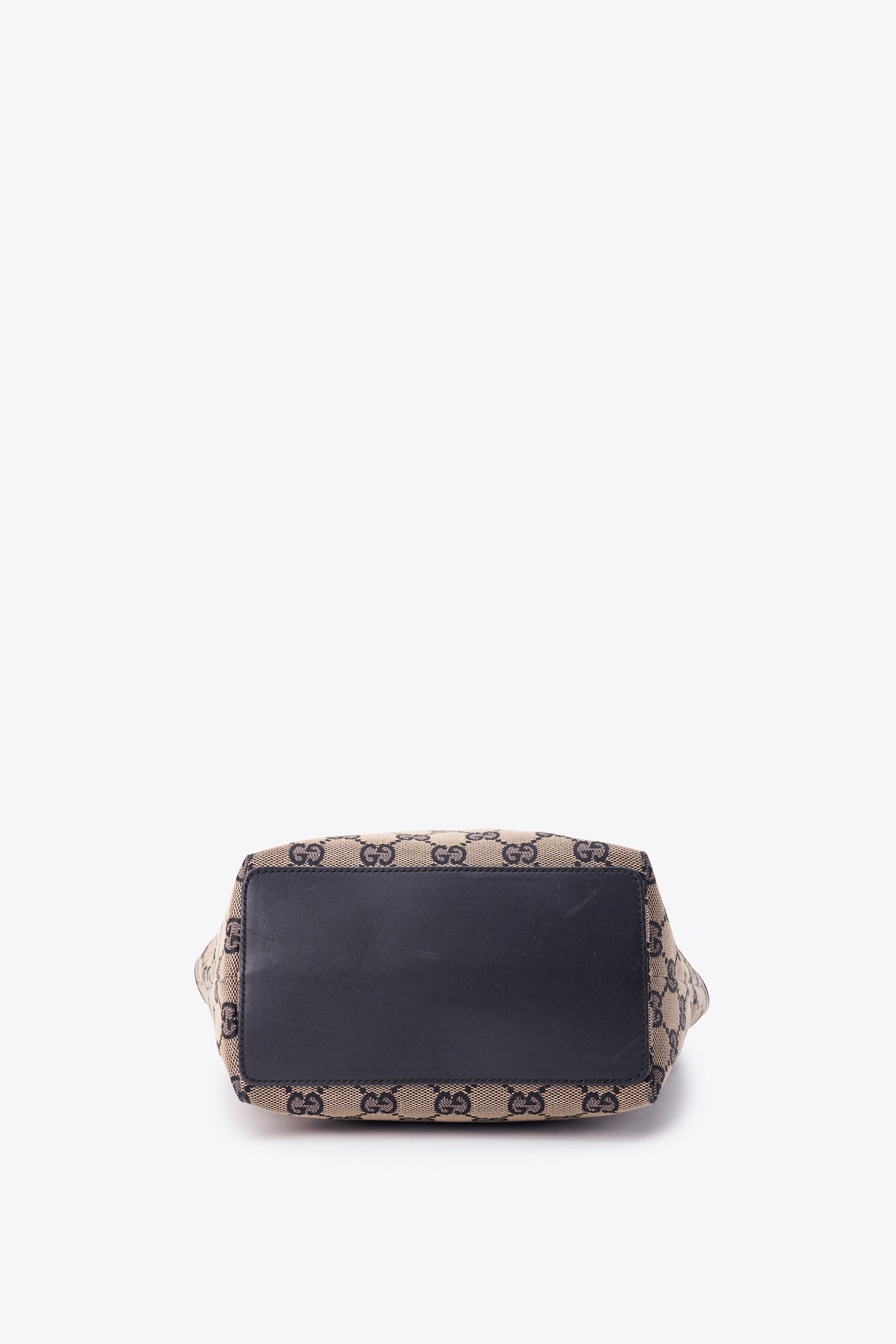 Vintage Gucci Monogram Tote Bag with Black Leather Trim