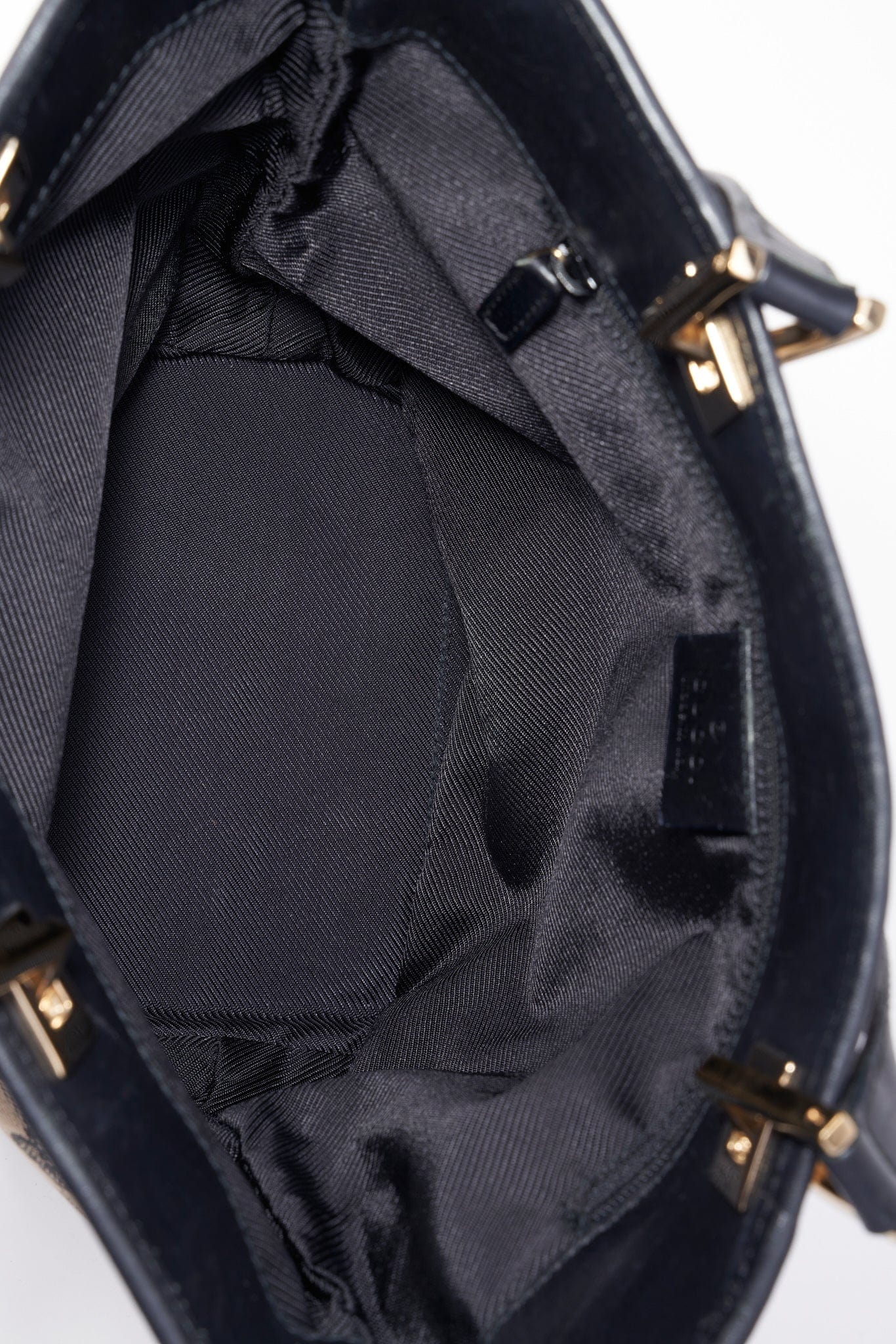 Vintage Gucci Monogram Tote Bag with Black Leather Trim