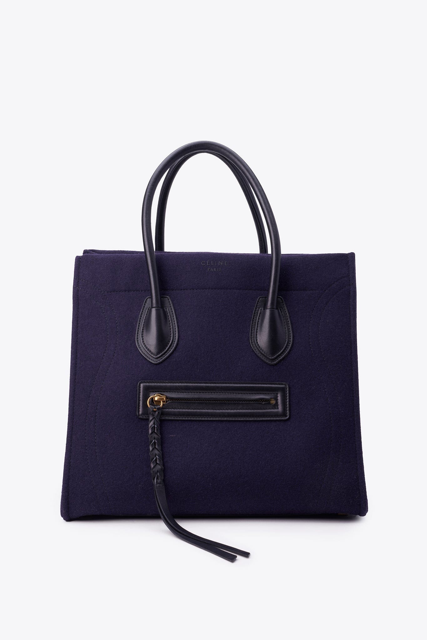 Céline Felt and Leather Phantom Luggage Tote in Deep Navy