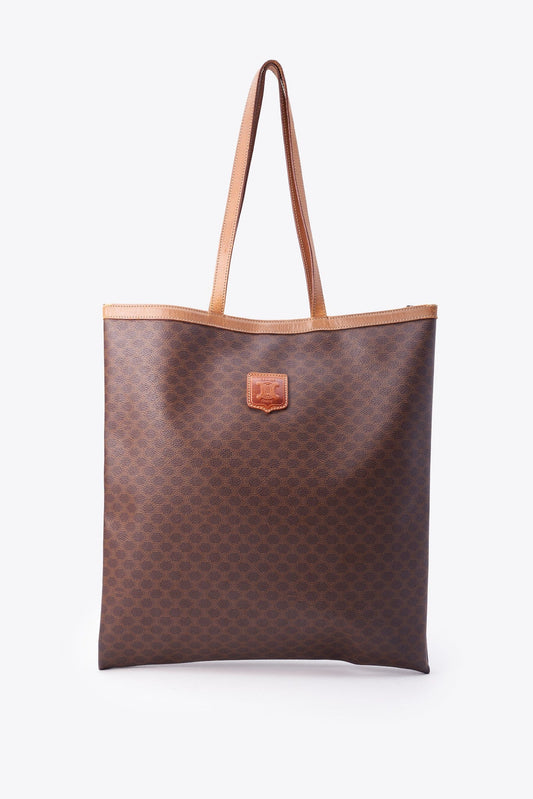 Vintage Celine Macadam Coated Canvas Tote with Leather Trim