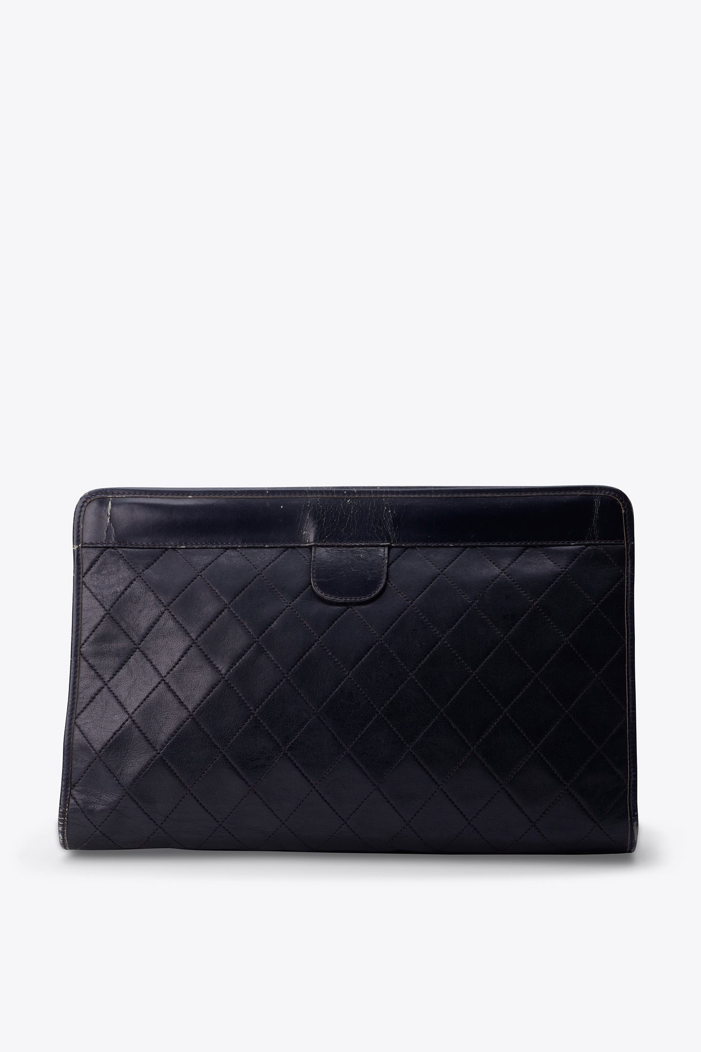 Vintage Chanel Black Leather Clutch Bag With Gold Hardware