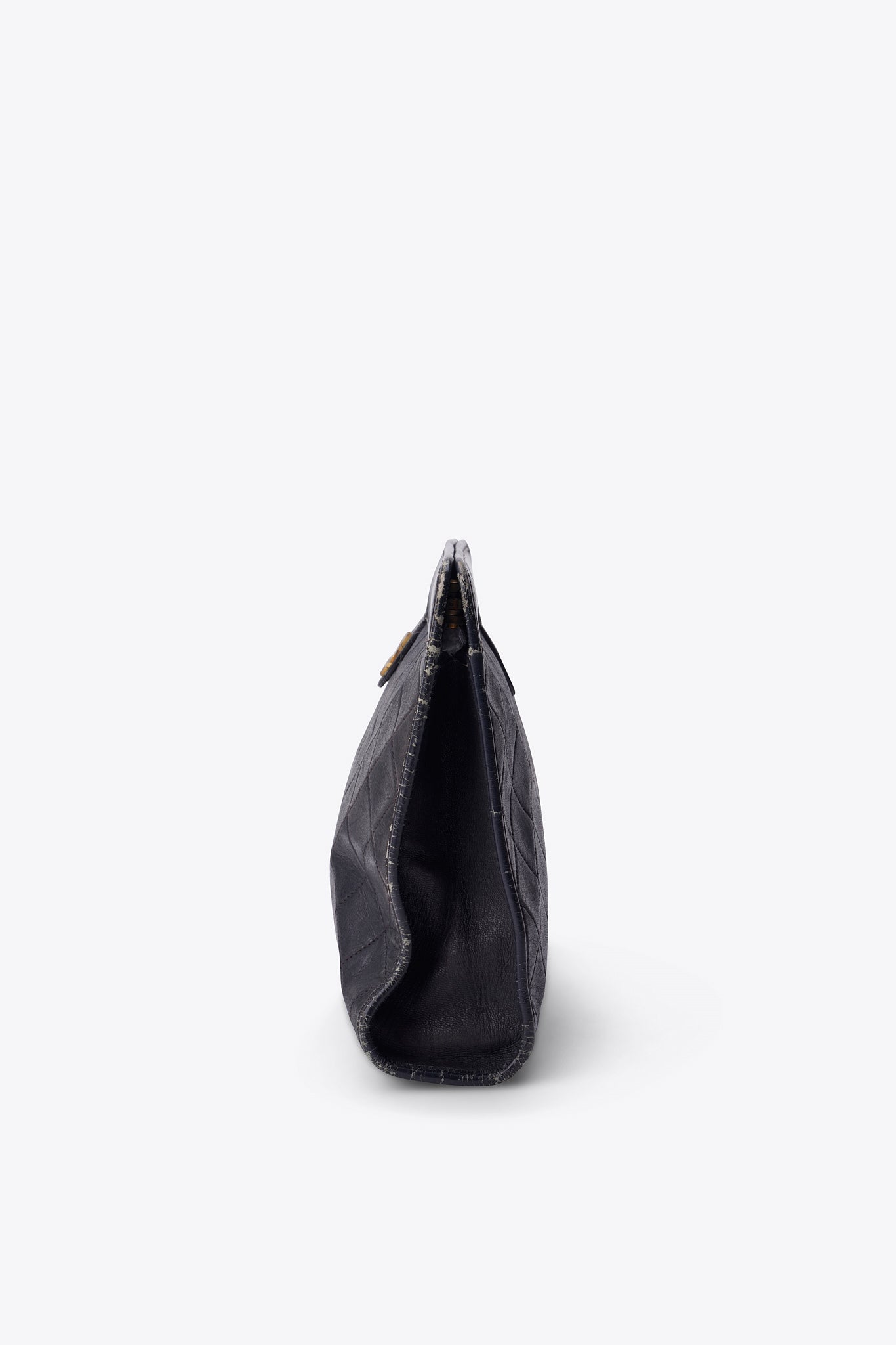 Vintage Chanel Black Leather Clutch Bag With Gold Hardware