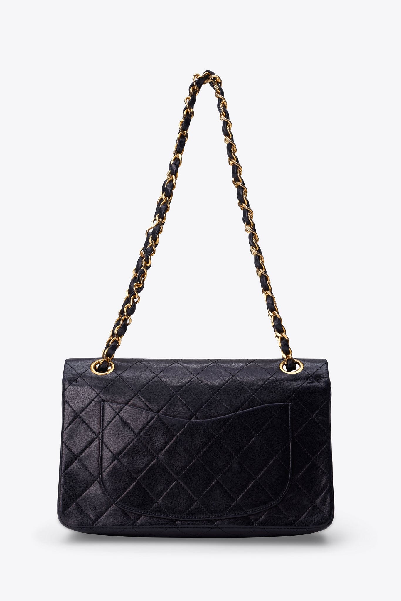 Vintage Chanel Small Classic Double Flap Bag Black Lambskin Leather With 24k Gold Plated Hardware