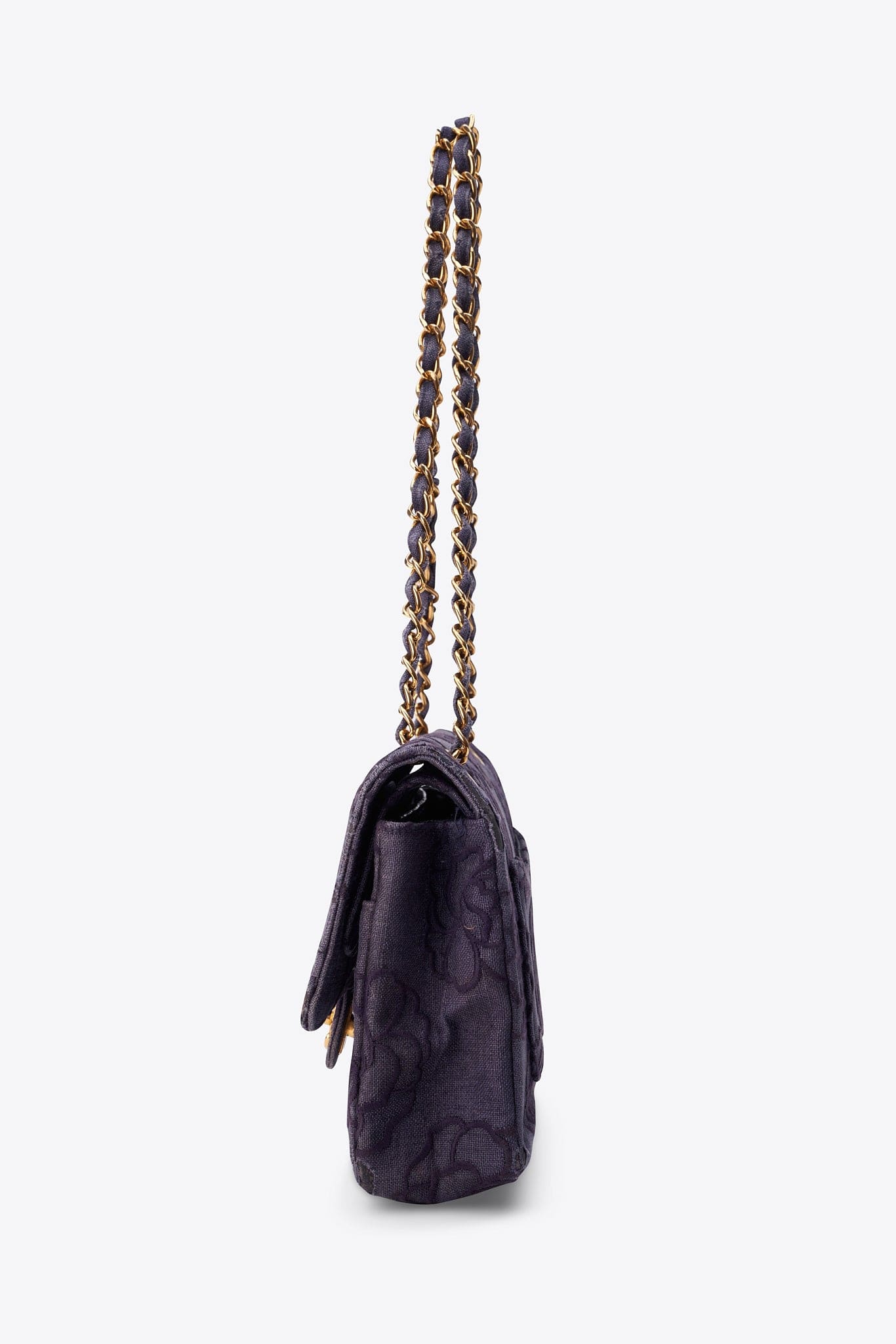 Vintage Chanel Denim Camellia Medium Classic Double Flap Bag With