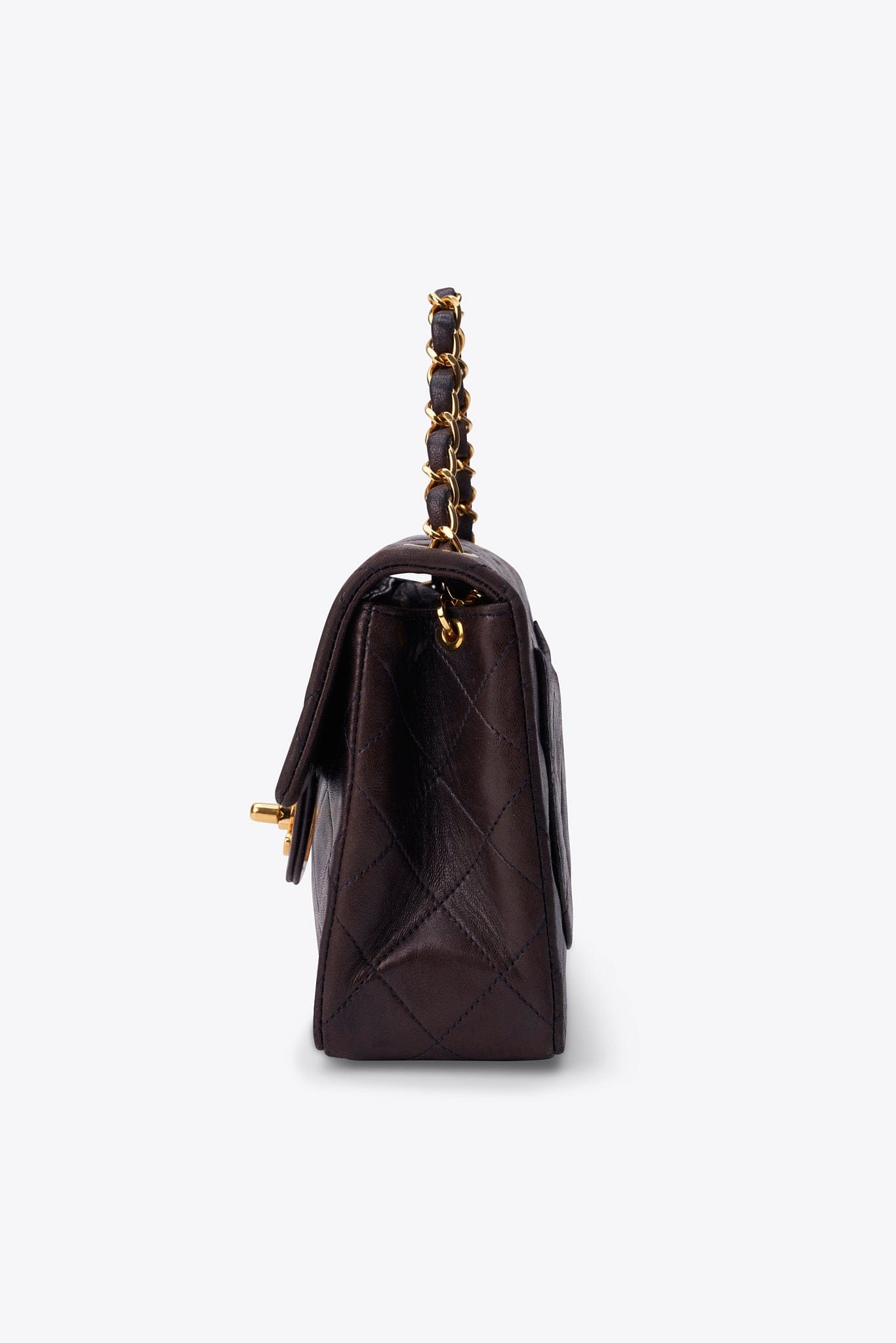 Chanel Small Square Flap Bag in Brown with 24k Gold Hardware (1991