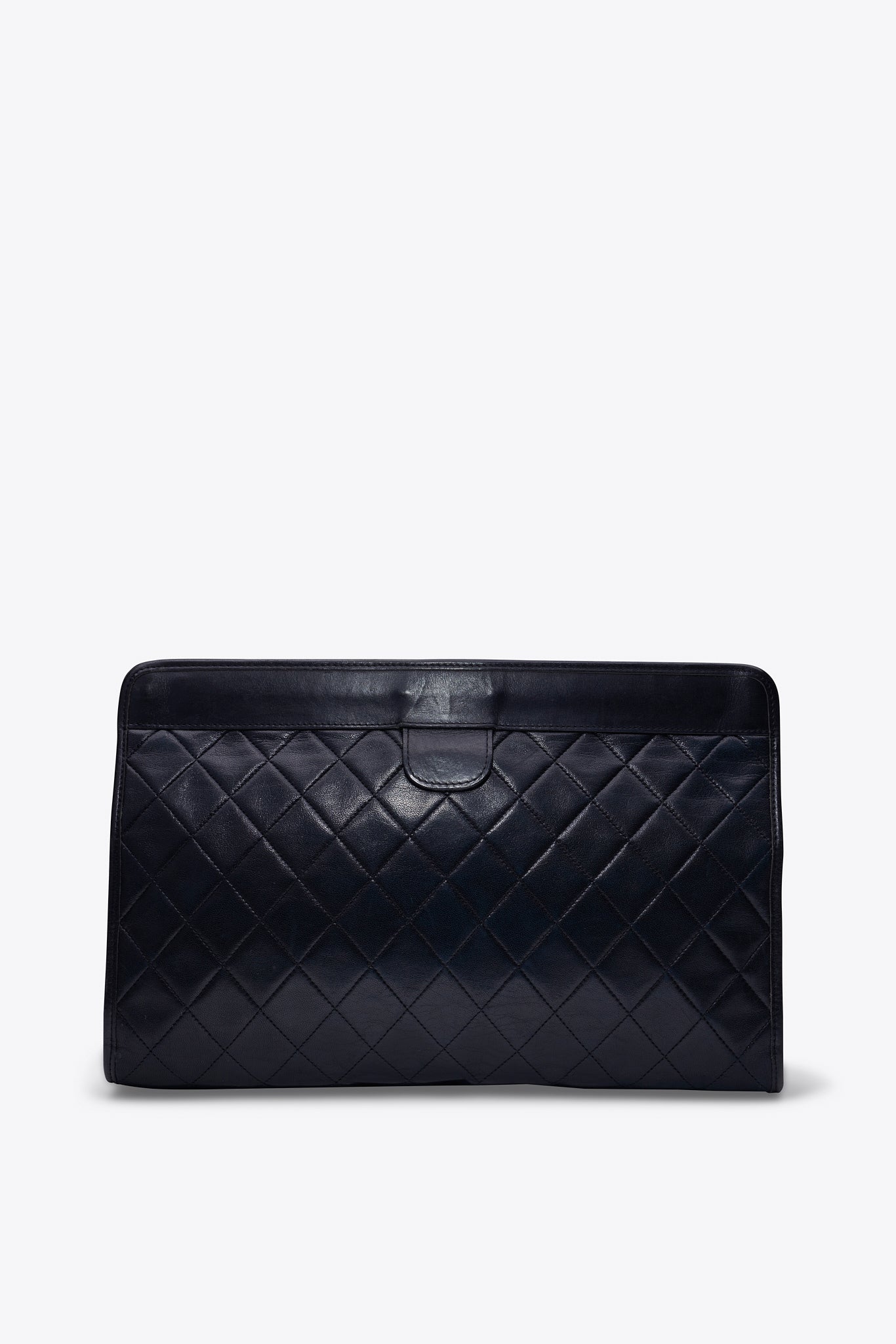 Vintage Chanel Black Leather Clutch Bag With 24k Gold Plated Hardware