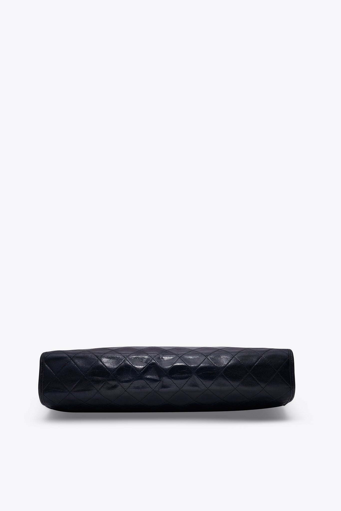 Vintage Chanel Black Leather Clutch Bag With 24k Gold Plated Hardware