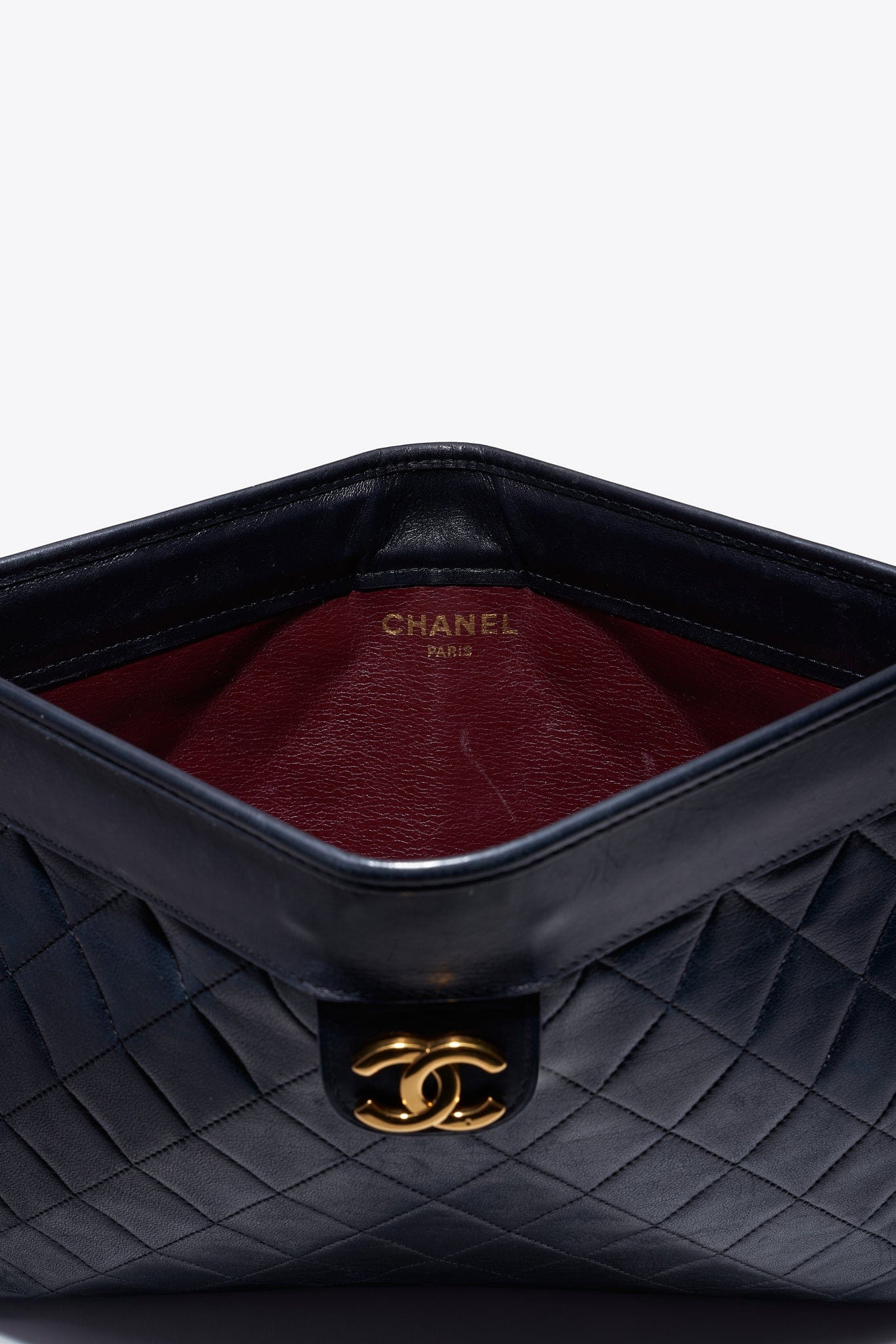 Vintage Chanel Black Leather Clutch Bag With 24k Gold Plated Hardware