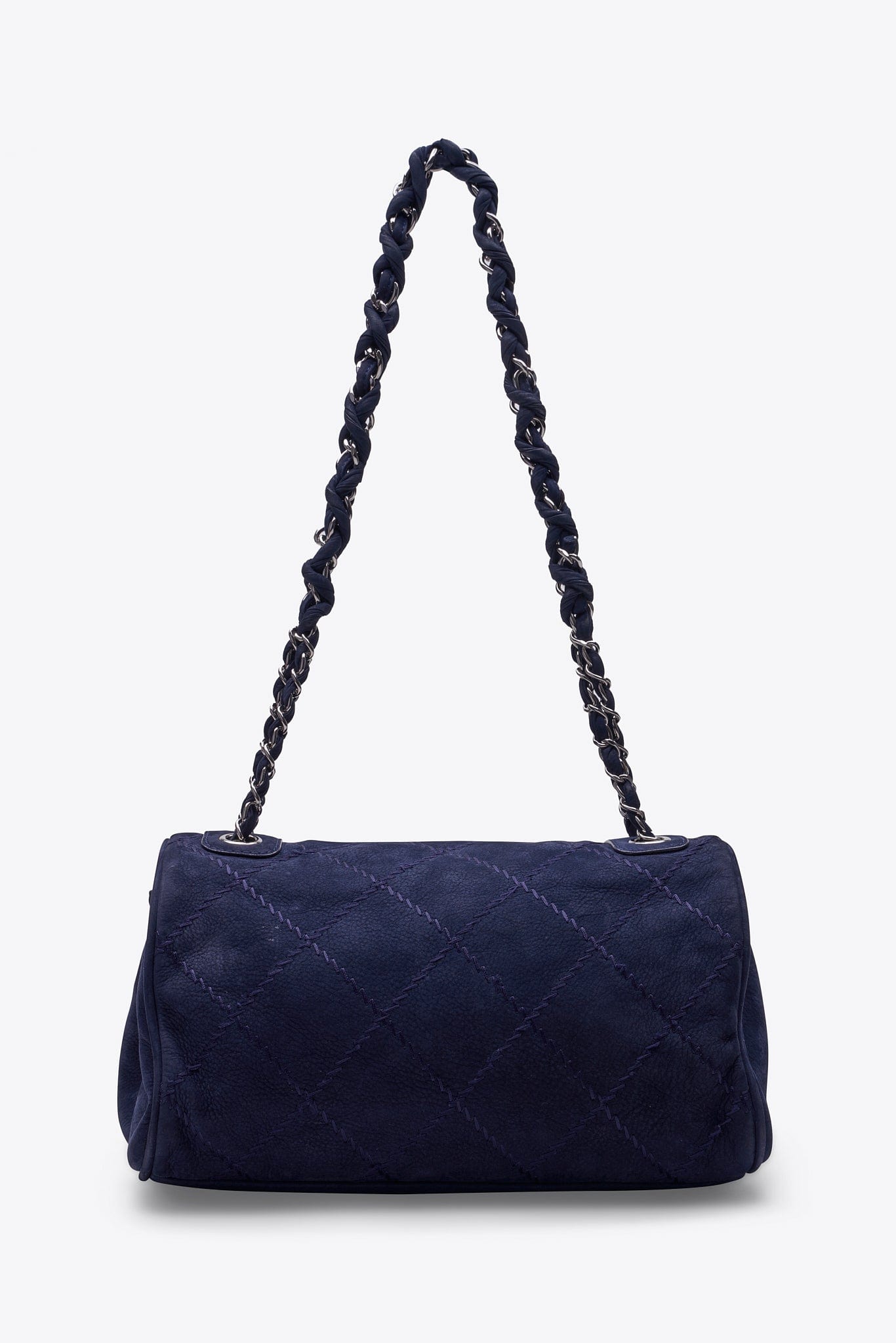 Chanel Blue Suede Flap Bag with Chain Handle