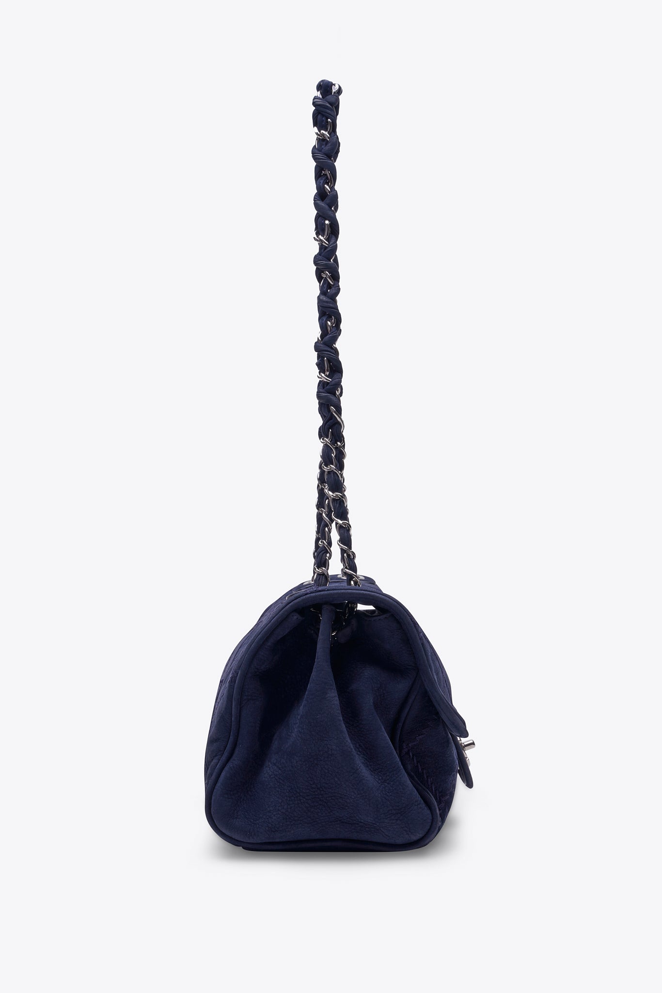 Chanel Blue Suede Flap Bag with Chain Handle