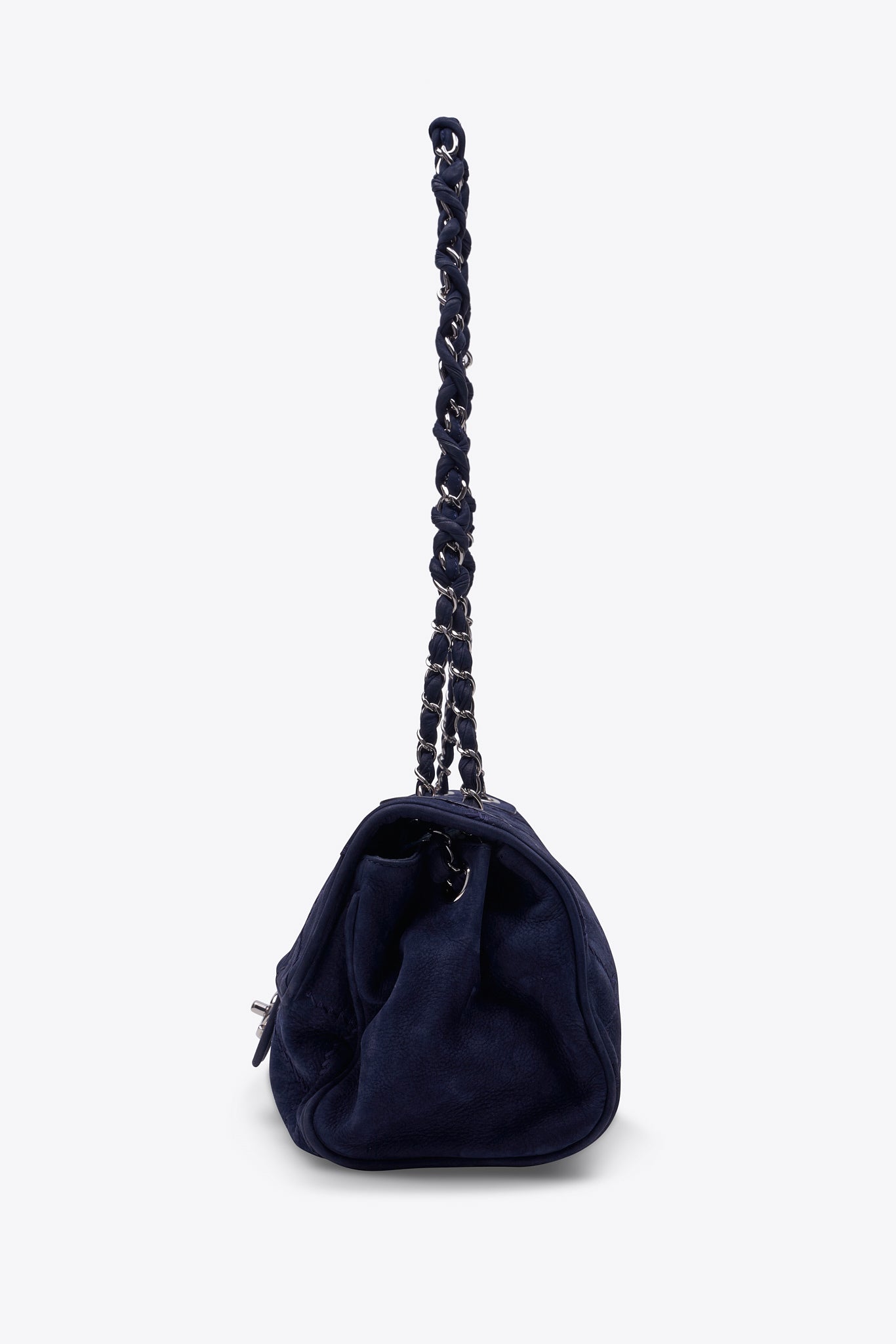 Chanel Blue Suede Flap Bag with Chain Handle