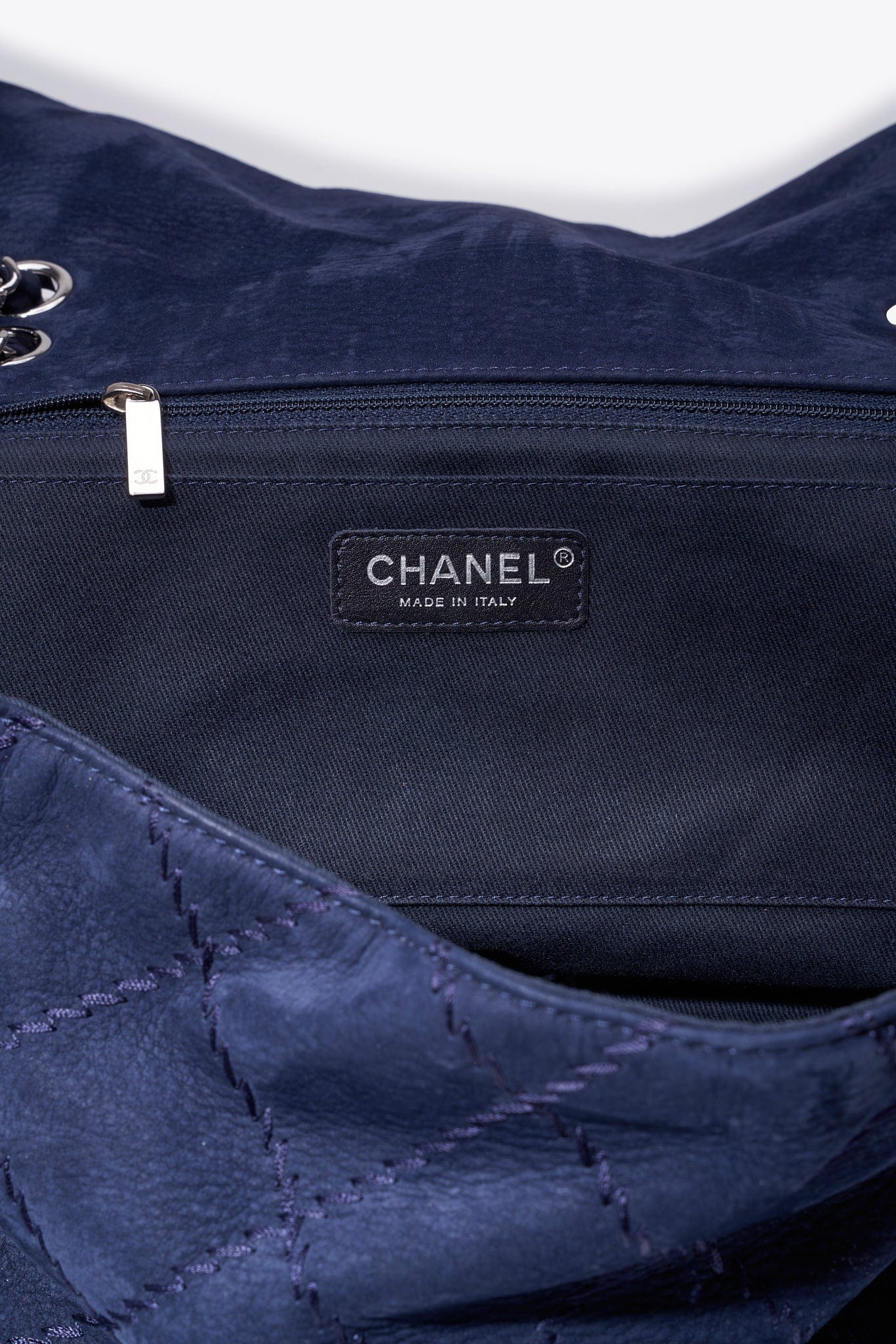 Chanel Blue Suede Flap Bag with Chain Handle