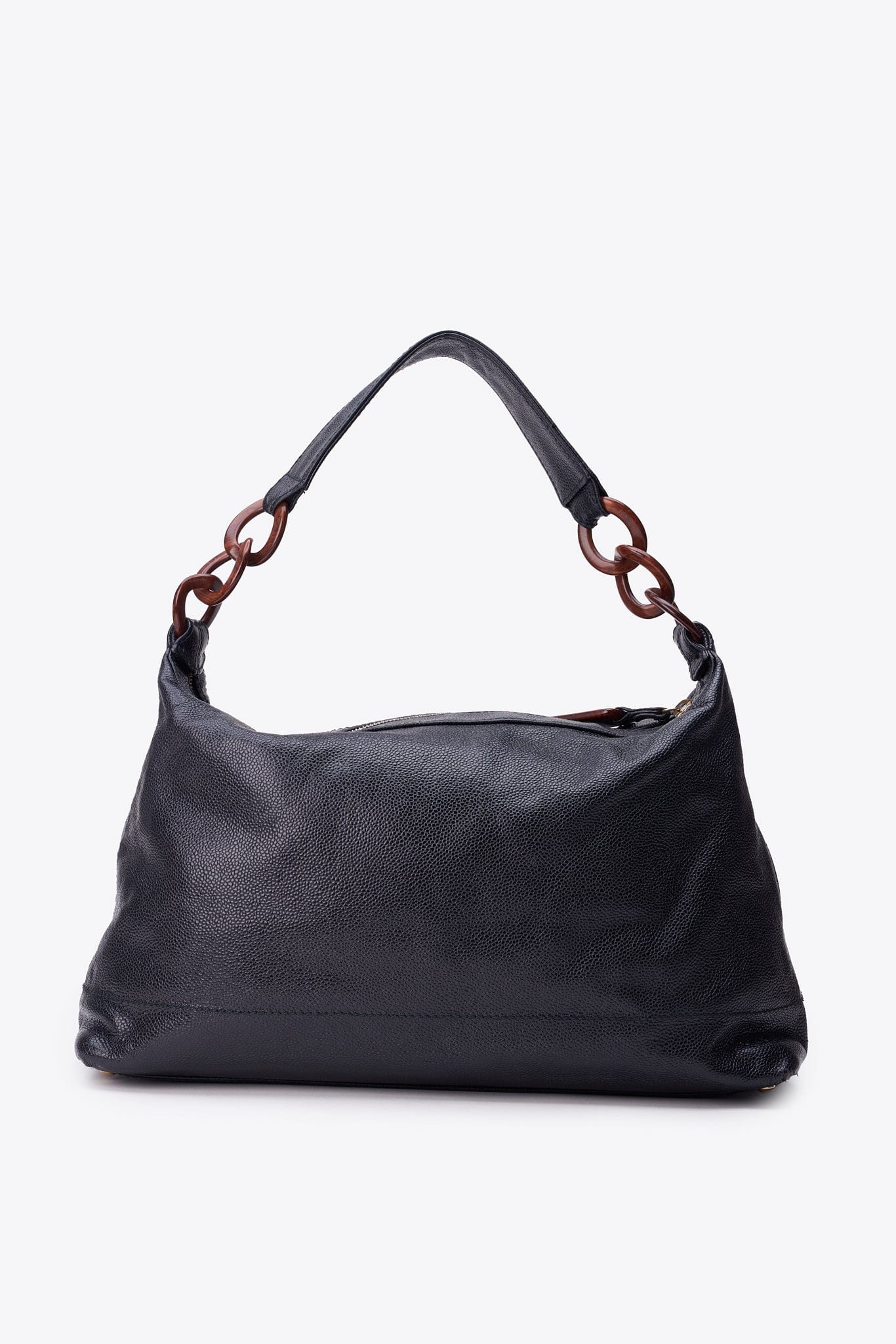 Vintage Chanel Black Caviar Leather Shoulder Bag with Tortoiseshell Chain