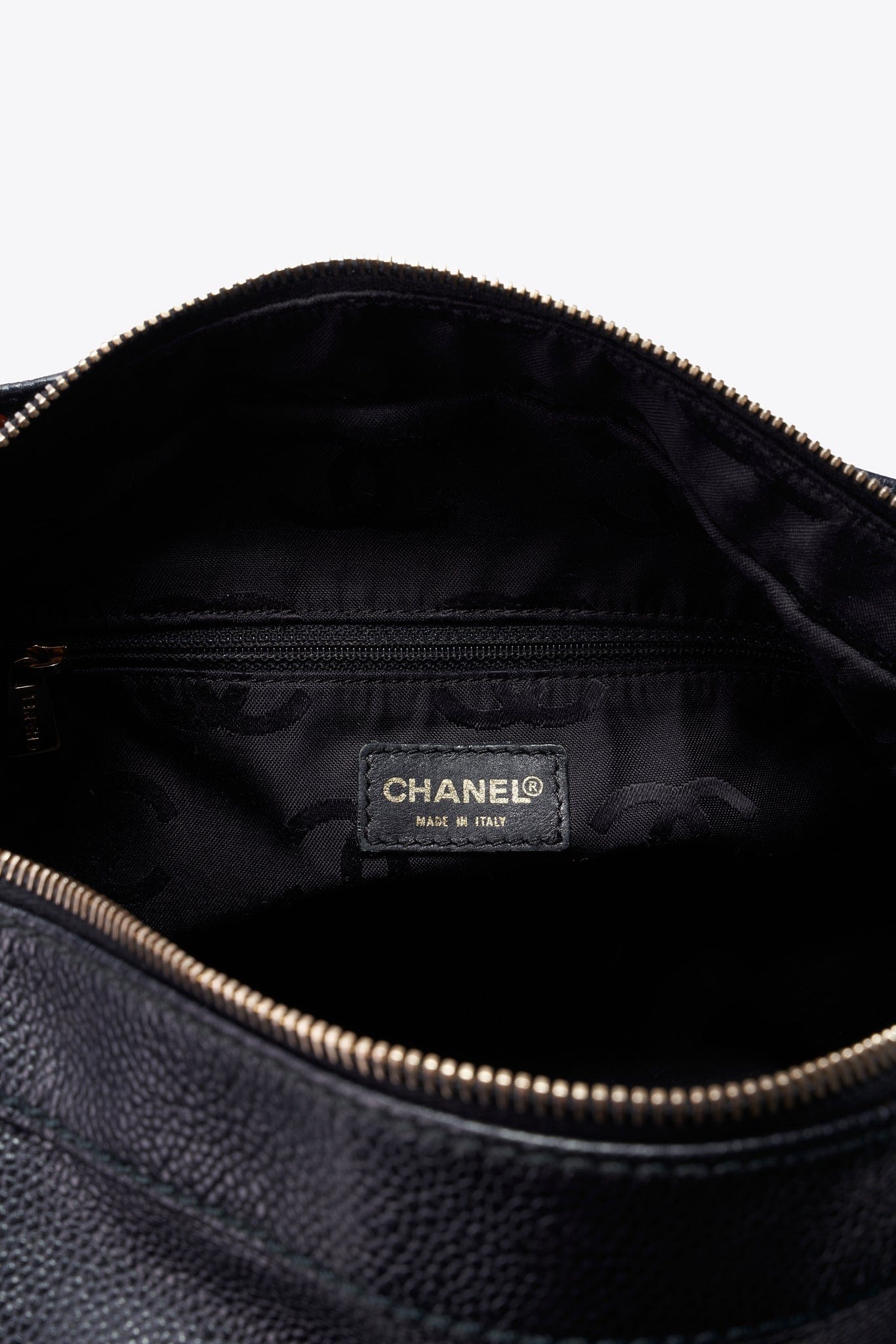 Vintage Chanel Black Caviar Leather Shoulder Bag with Tortoiseshell Chain