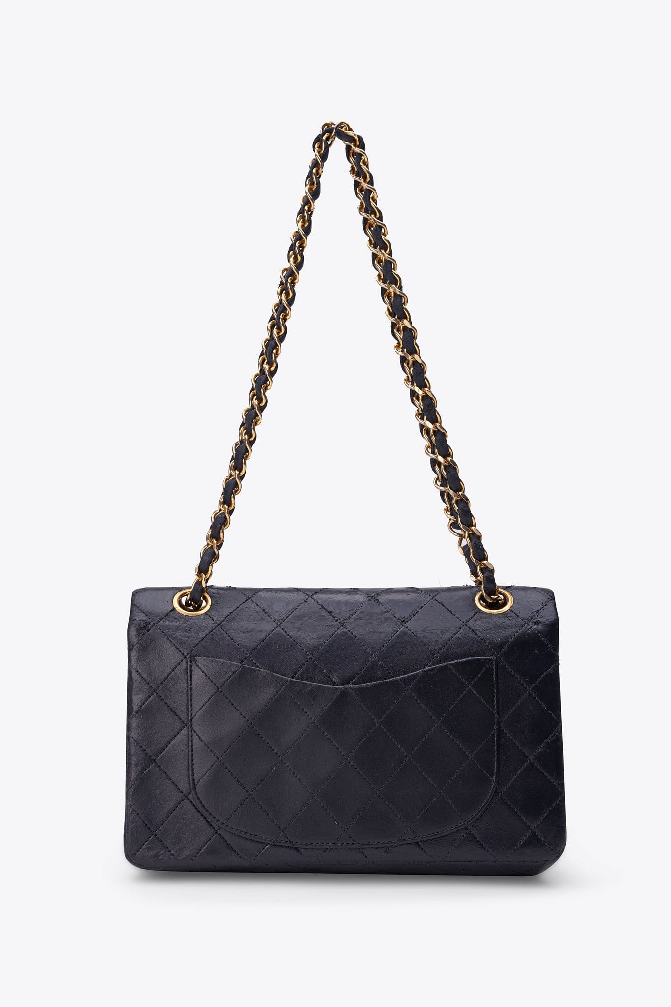 Vintage Chanel Small Classic Double Flap Bag Black Lambskin Leather With 24k Gold Plated Hardware