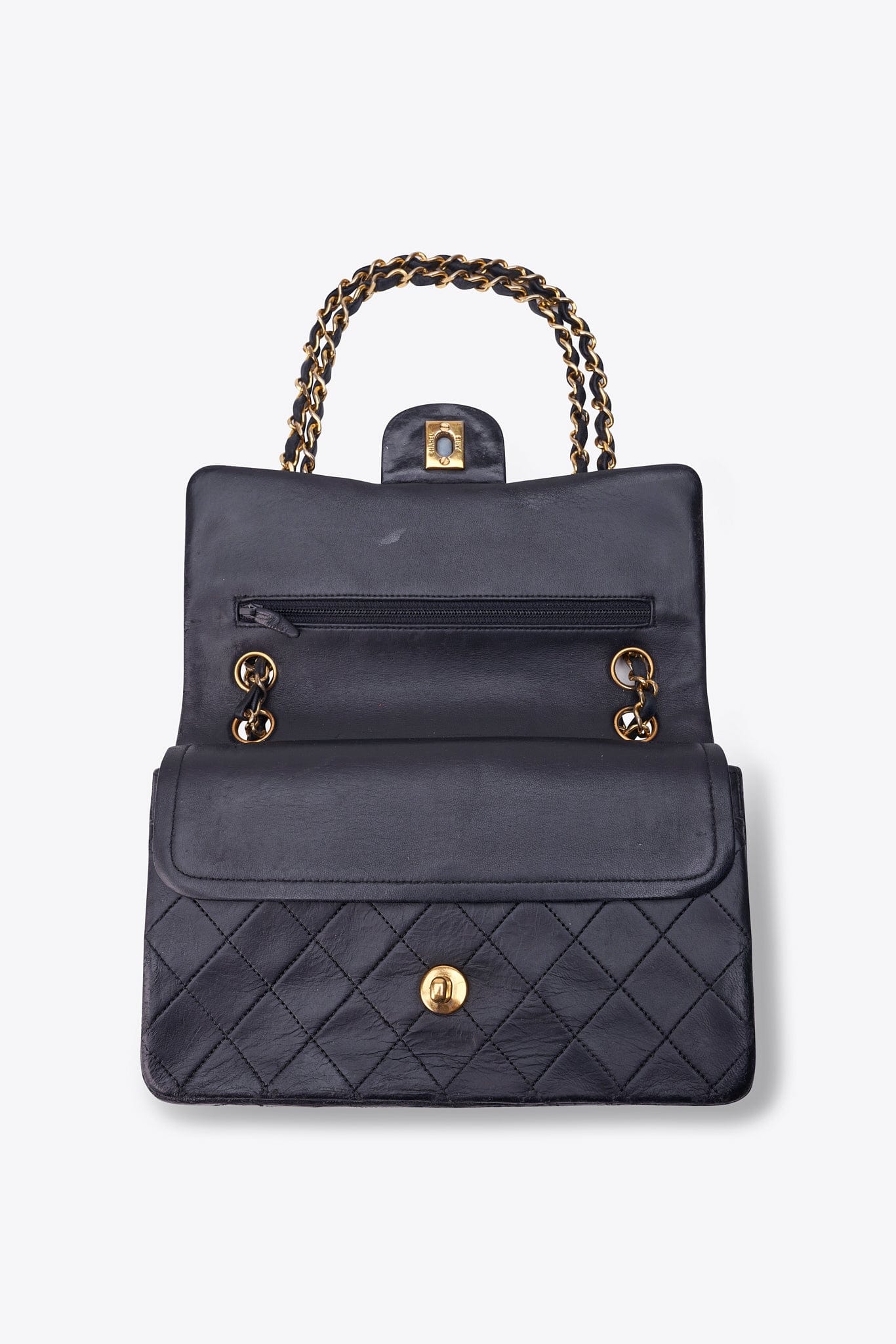 Vintage Chanel Small Classic Double Flap Bag Black Lambskin Leather With 24k Gold Plated Hardware