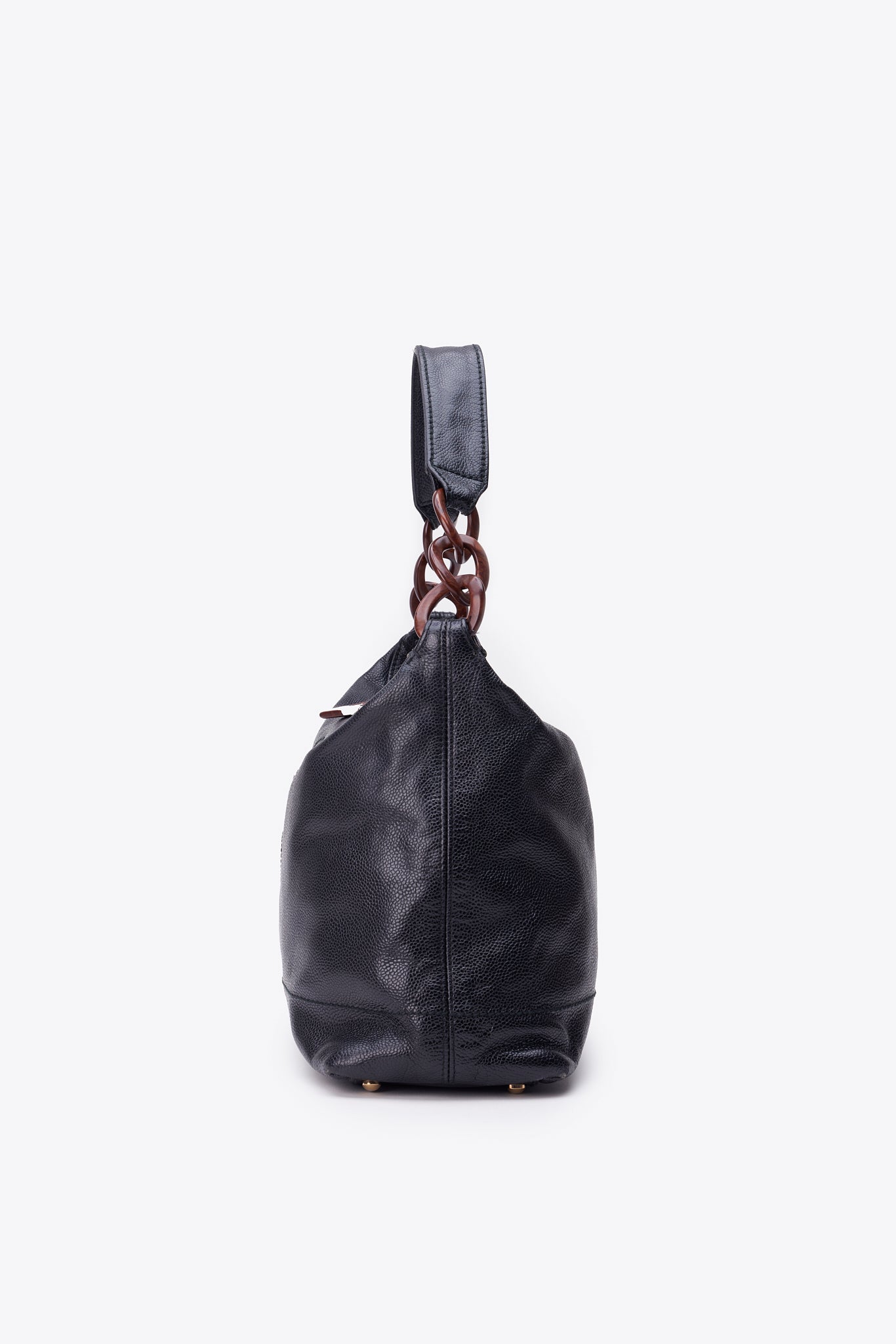 Vintage Chanel Black Caviar Leather Shoulder Bag with Tortoiseshell Chain