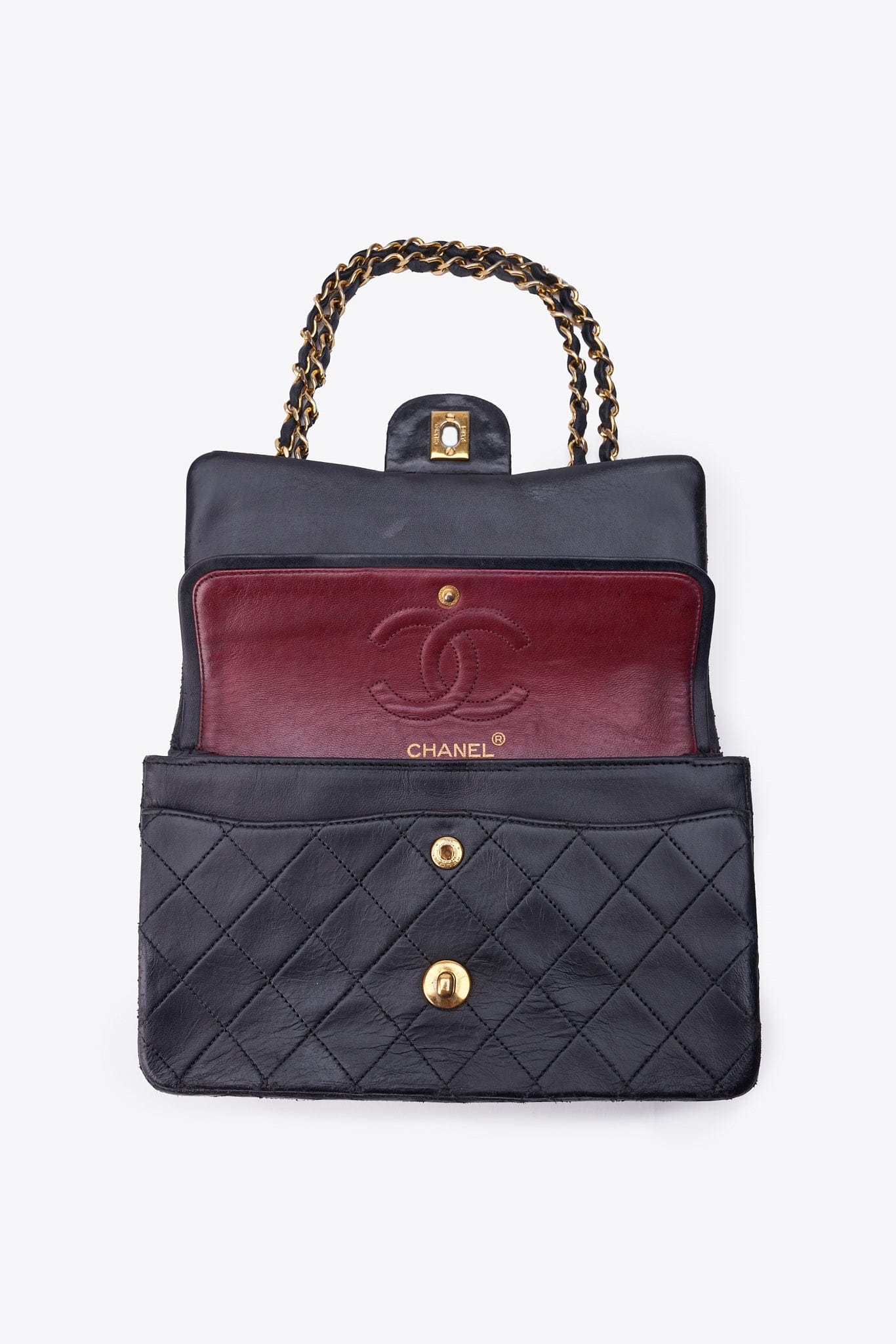 Vintage Chanel Small Classic Double Flap Bag Black Lambskin Leather With 24k Gold Plated Hardware