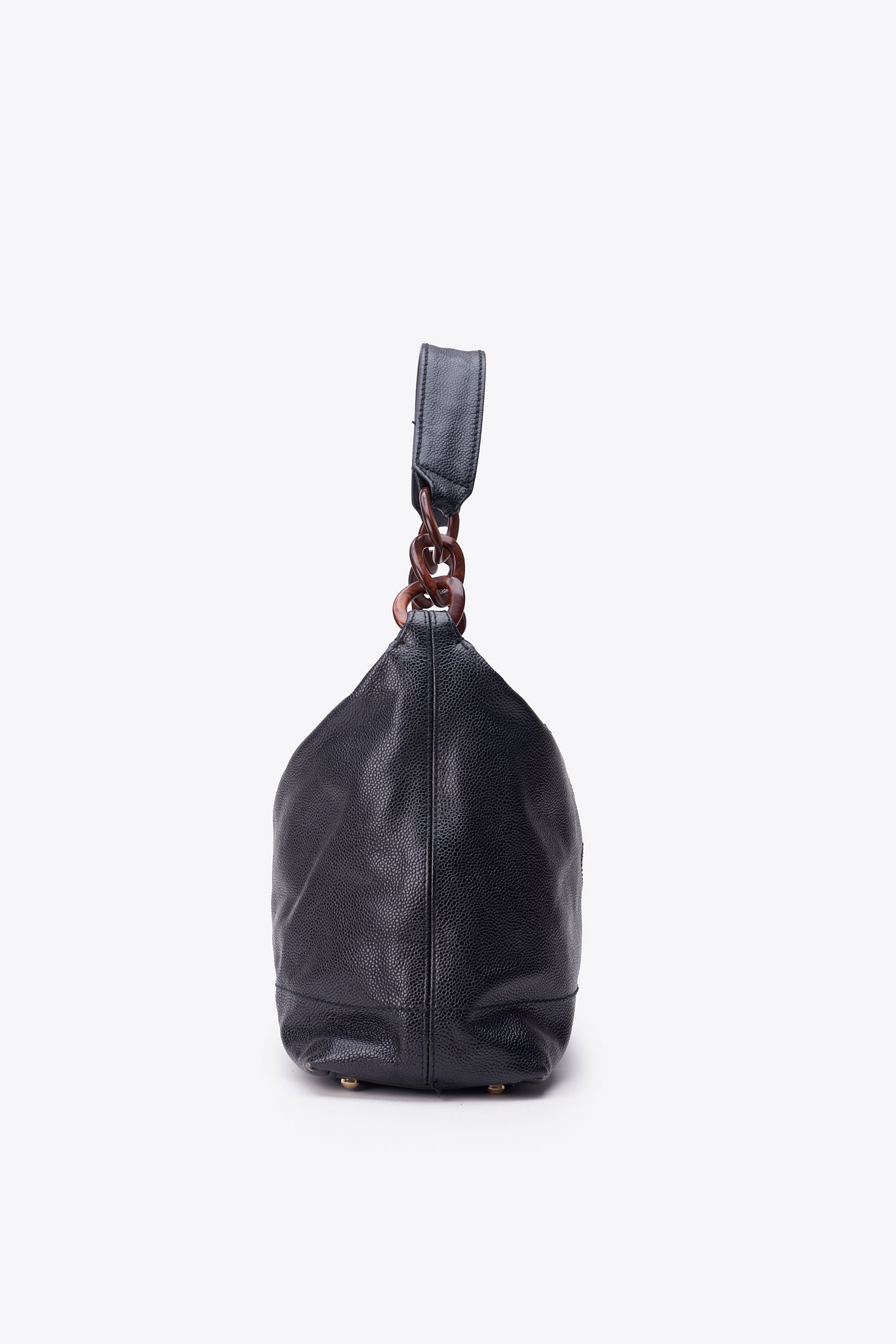 Vintage Chanel Black Caviar Leather Shoulder Bag with Tortoiseshell Chain