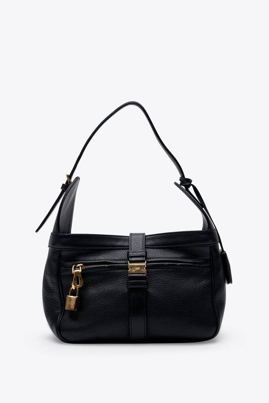 Vintage Loewe Black Leather Shoulder Bag