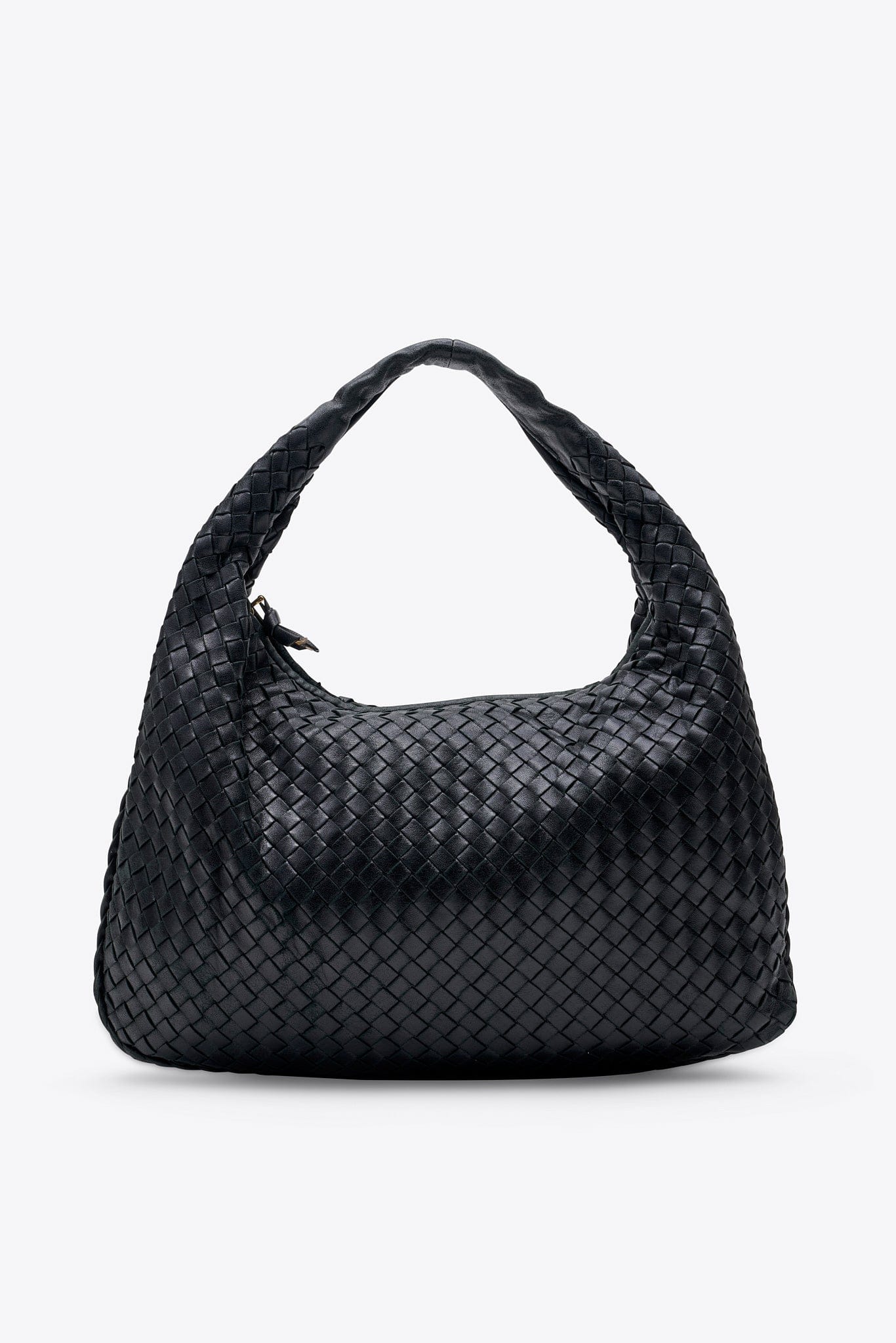 Vintage Bottega Veneta Black Intrecciato Leather Hobo Shoulder Bag
