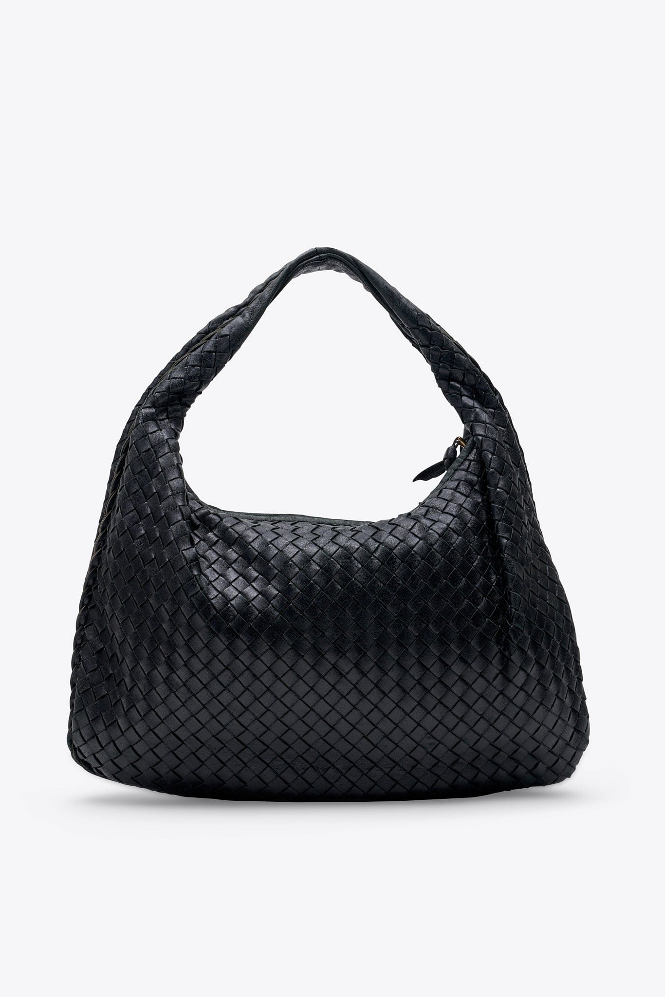 Vintage Bottega Veneta Black Intrecciato Leather Hobo Shoulder Bag
