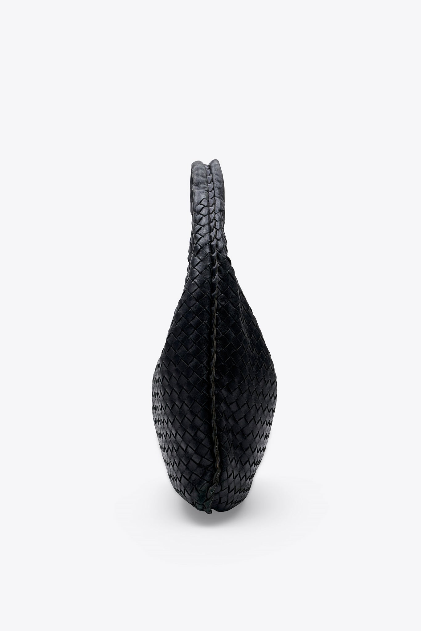 Vintage Bottega Veneta Black Intrecciato Leather Hobo Shoulder Bag