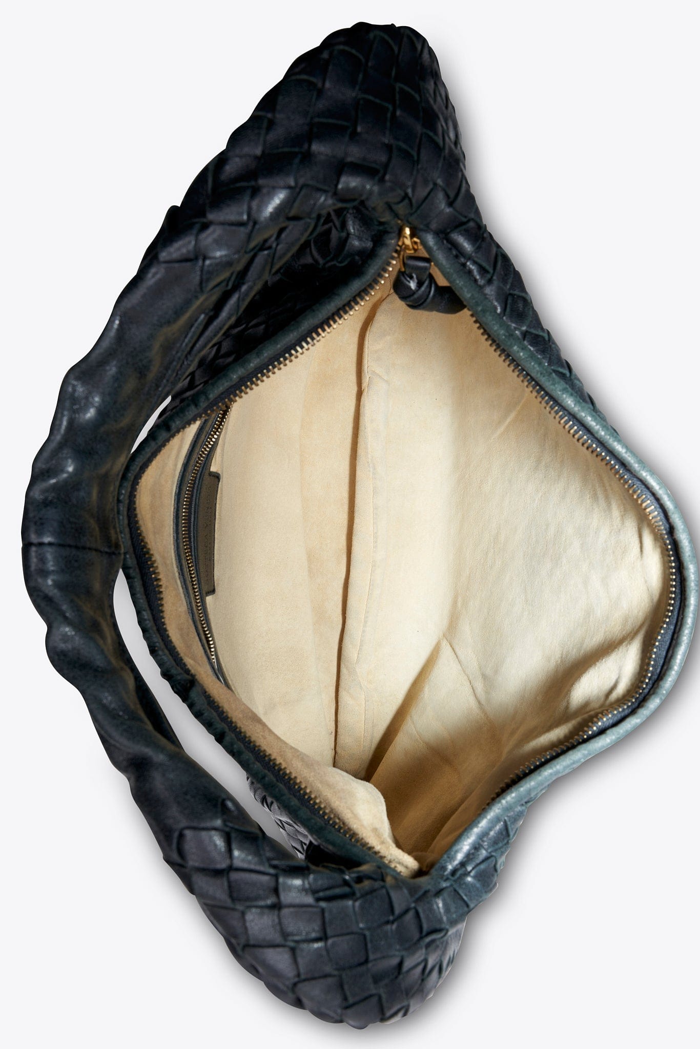 Vintage Bottega Veneta Black Intrecciato Leather Hobo Shoulder Bag