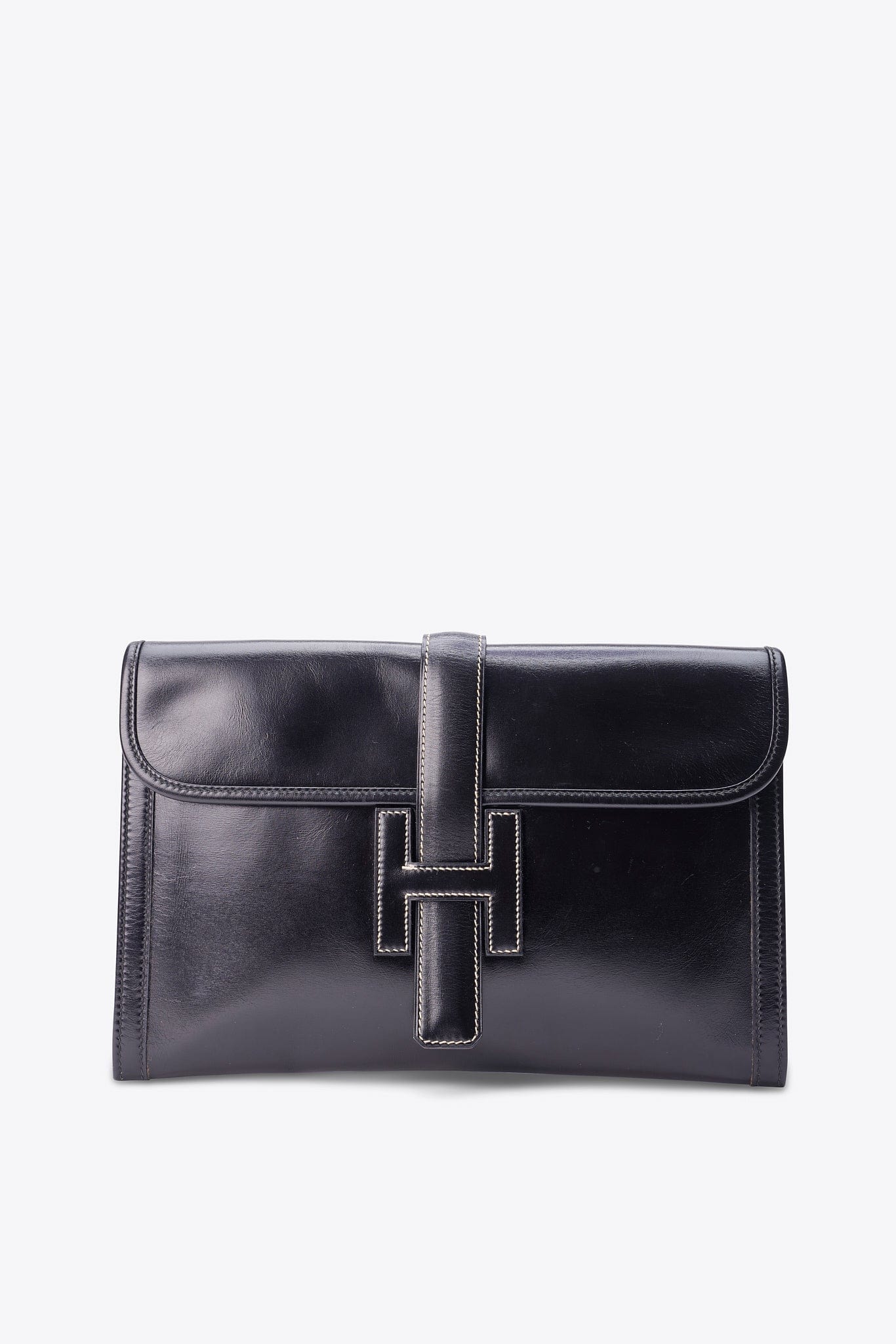 Vintage Hermès Jige Clutch in Black Box Calf