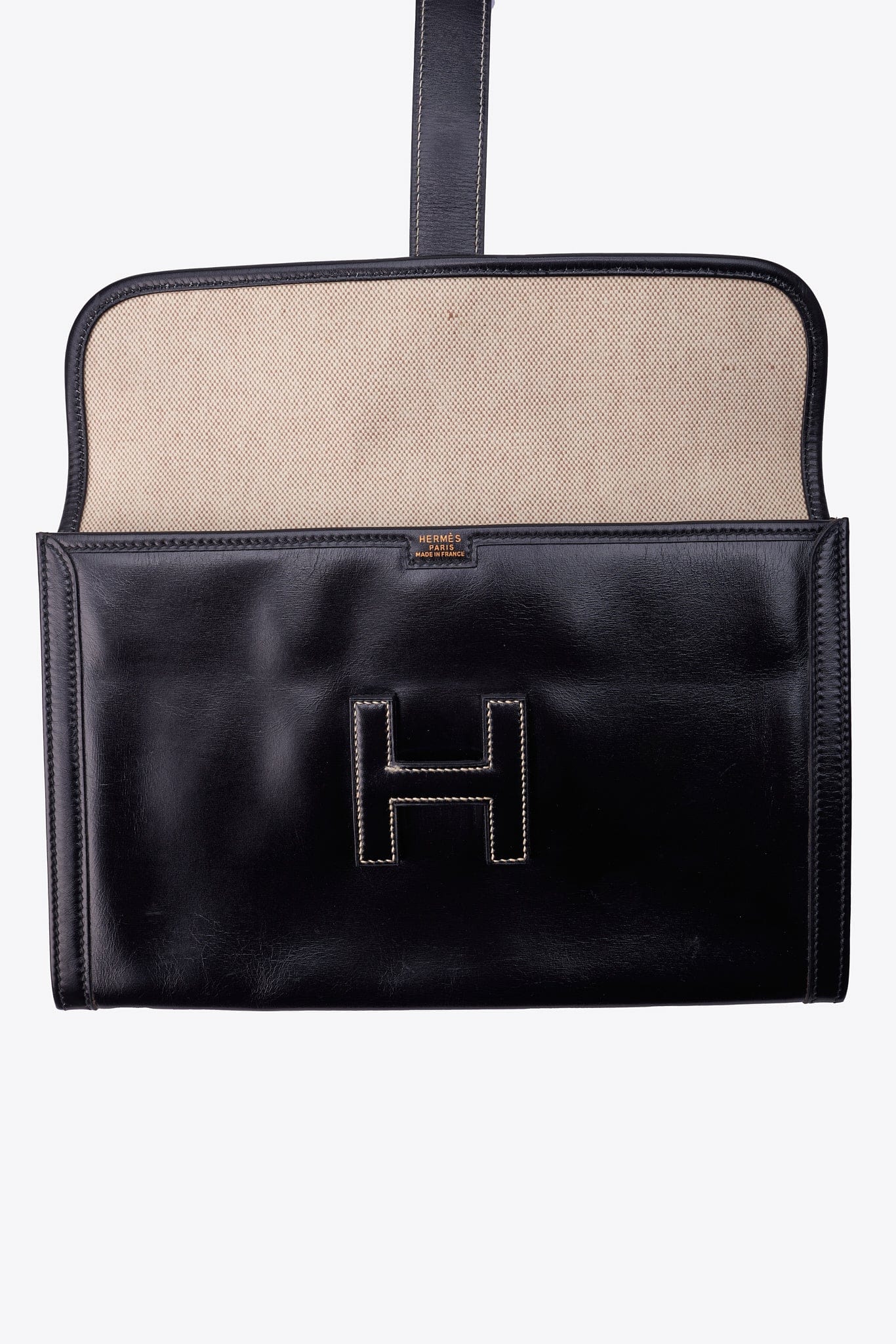 Vintage Hermès Jige Clutch in Black Box Calf