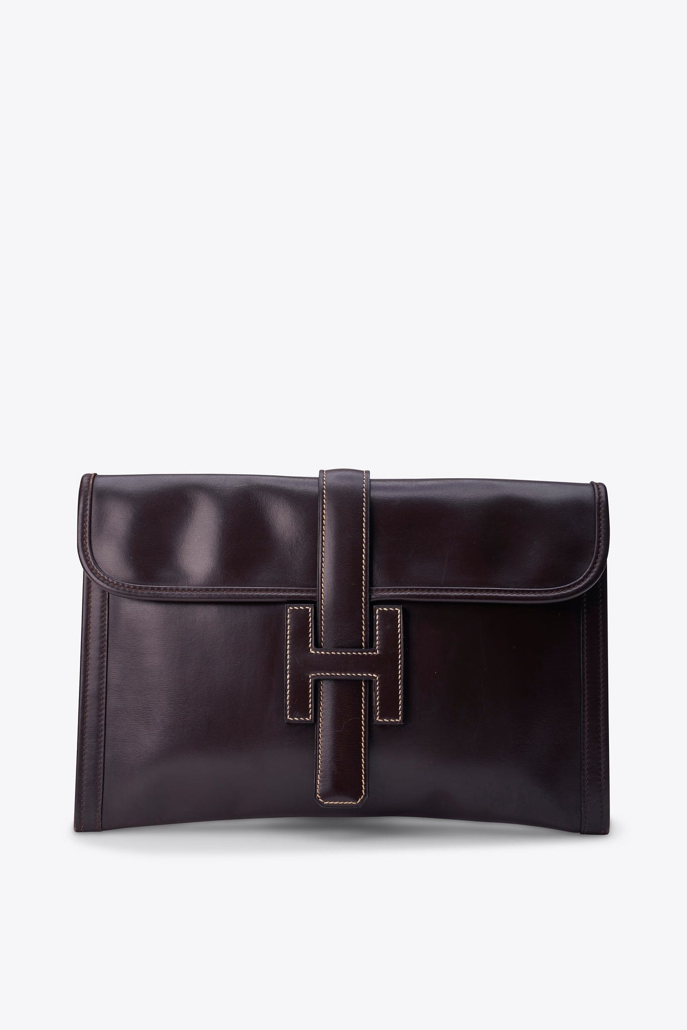 Vintage Hermès Jige Clutch in Brown Box Calf