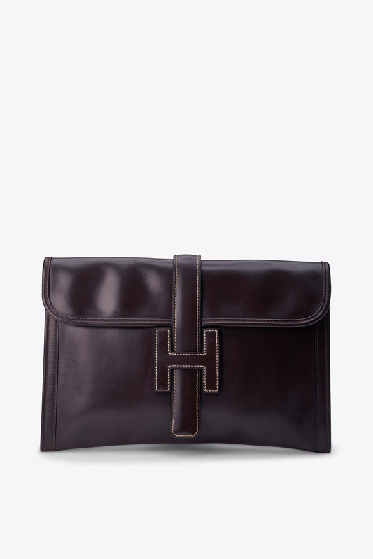 Vintage Hermès Jige Clutch in Brown Box Calf
