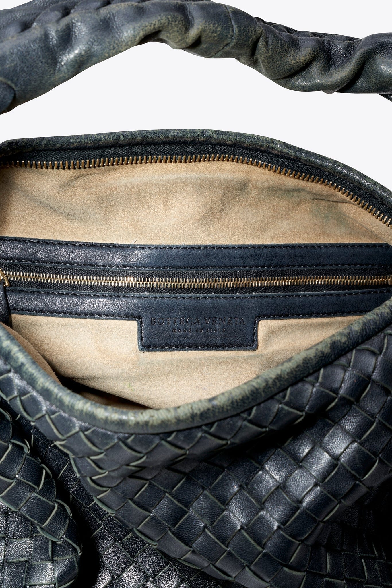 Vintage Bottega Veneta Black Intrecciato Leather Hobo Shoulder Bag