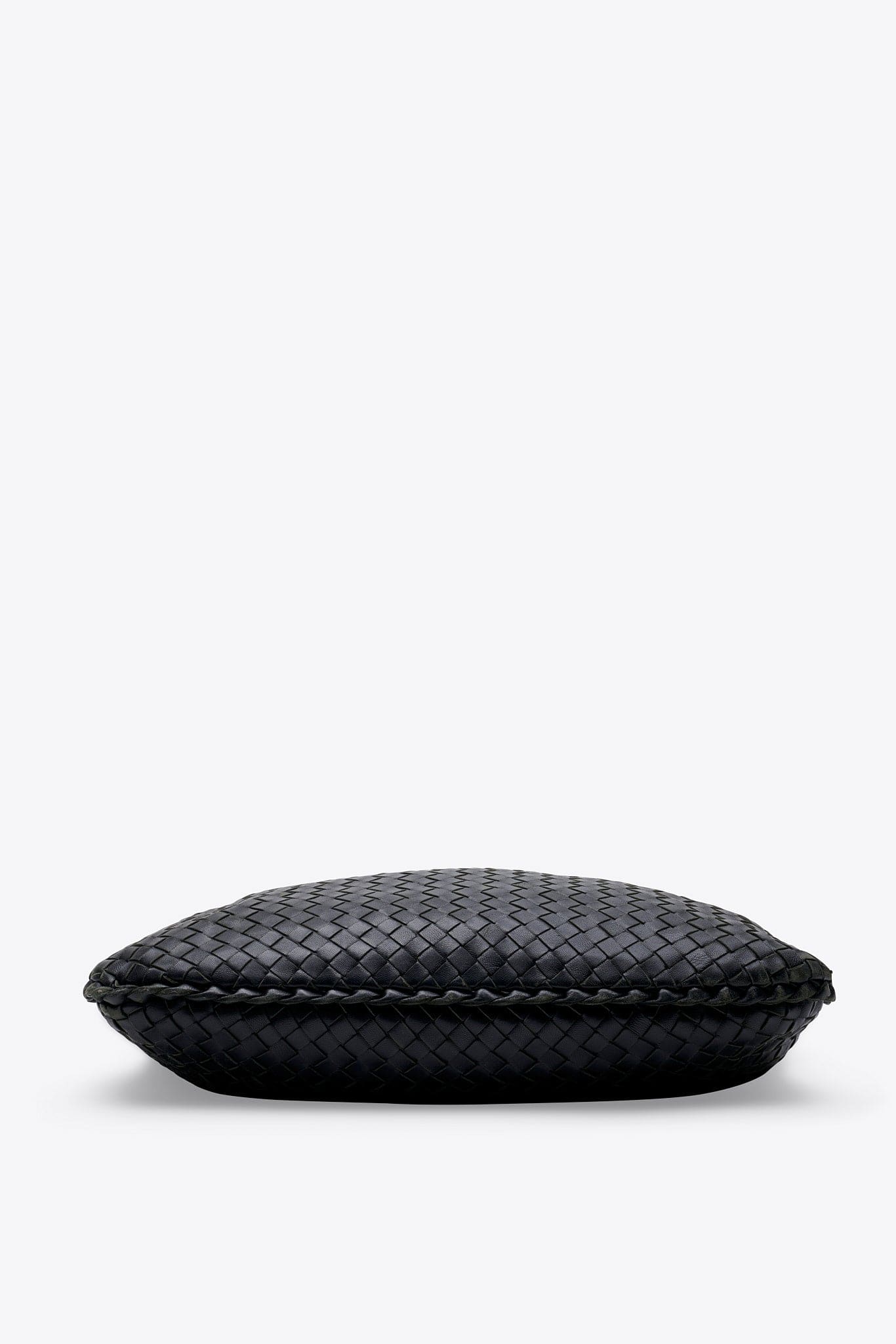 Vintage Bottega Veneta Black Intrecciato Leather Hobo Shoulder Bag