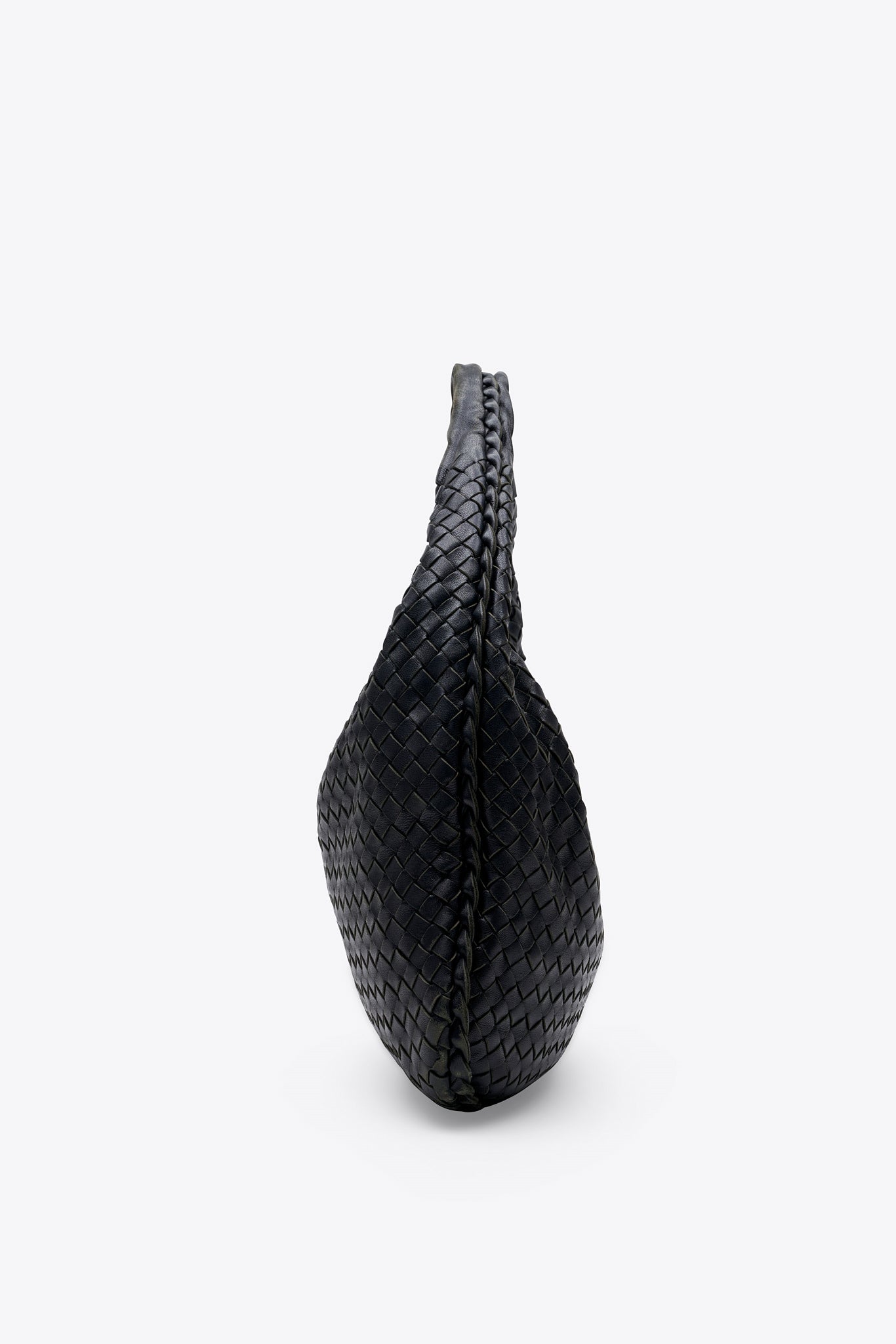 Vintage Bottega Veneta Black Intrecciato Leather Hobo Shoulder Bag