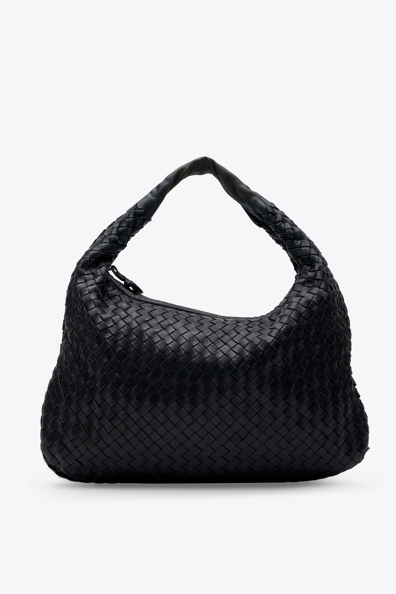 Vintage Bottega Veneta Black Intrecciato Leather Hobo Shoulder Bag