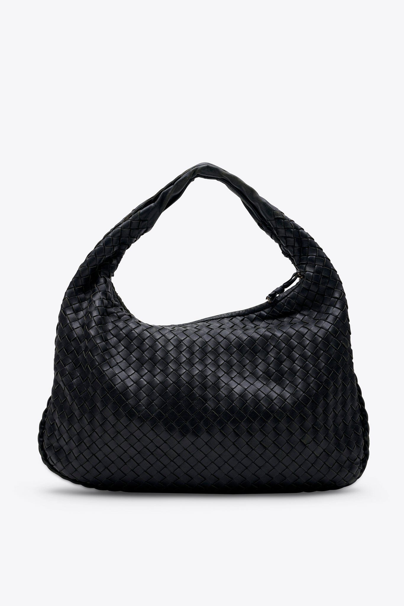 Vintage Bottega Veneta Black Intrecciato Leather Hobo Shoulder Bag