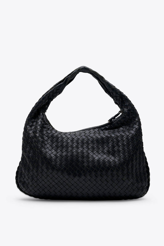 Vintage Bottega Veneta Black Intrecciato Leather Hobo Shoulder Bag
