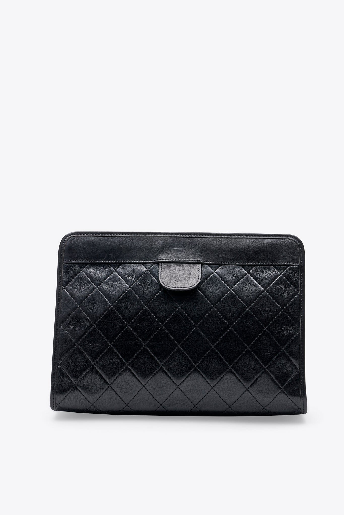 Vintage Chanel Black Leather Clutch Bag With 24k Gold Plated Hardware